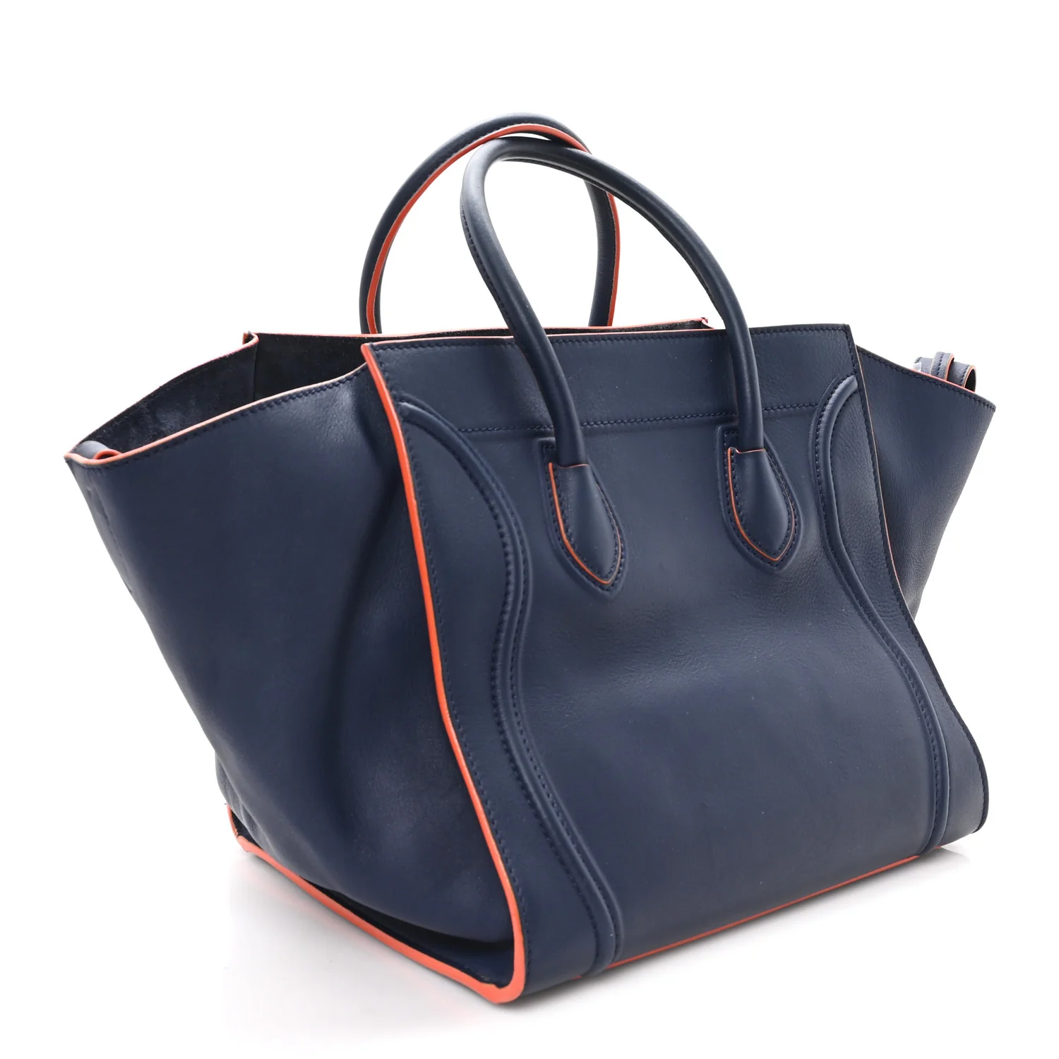 Supple Calfskin Large Phantom Luggage Navy Blue Orange - Image 3