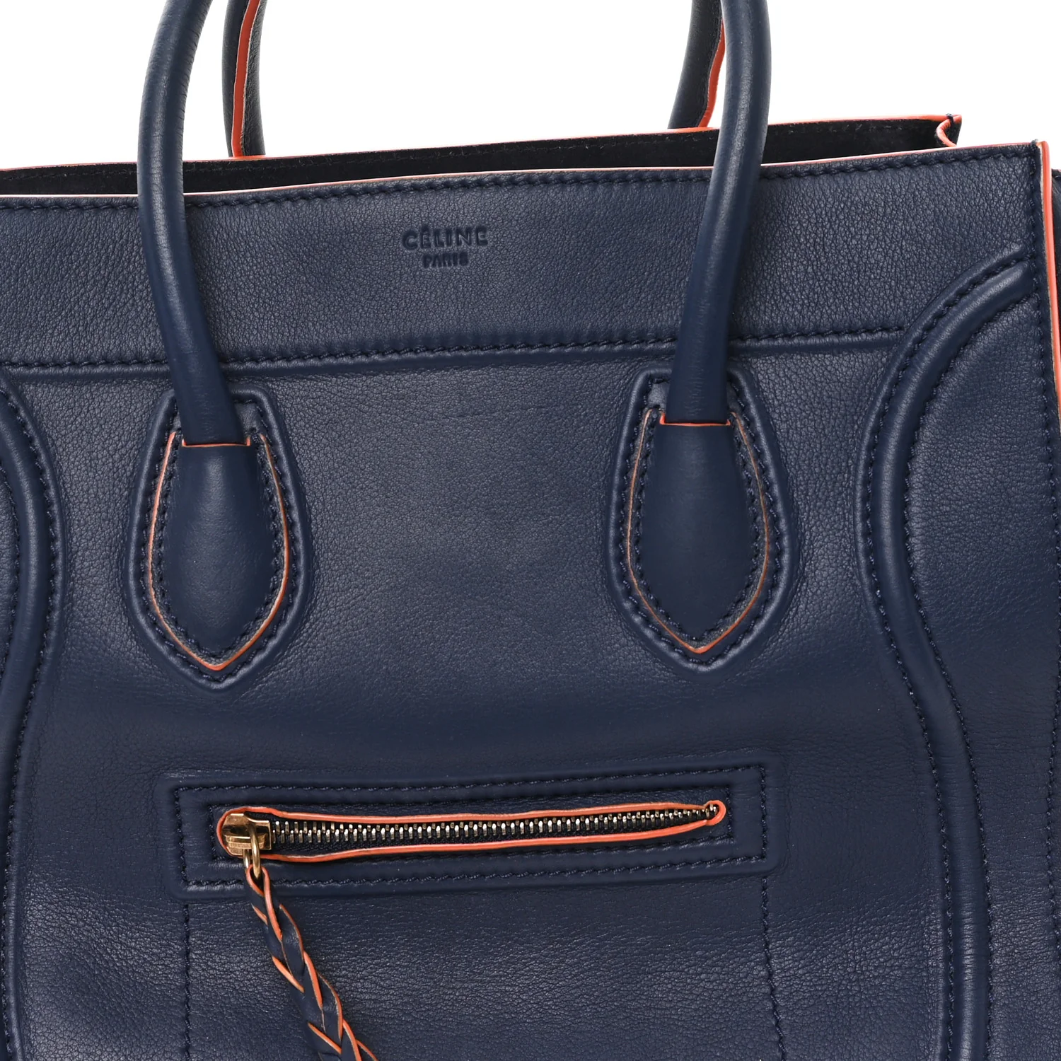 Supple Calfskin Large Phantom Luggage Navy Blue Orange - Image 7