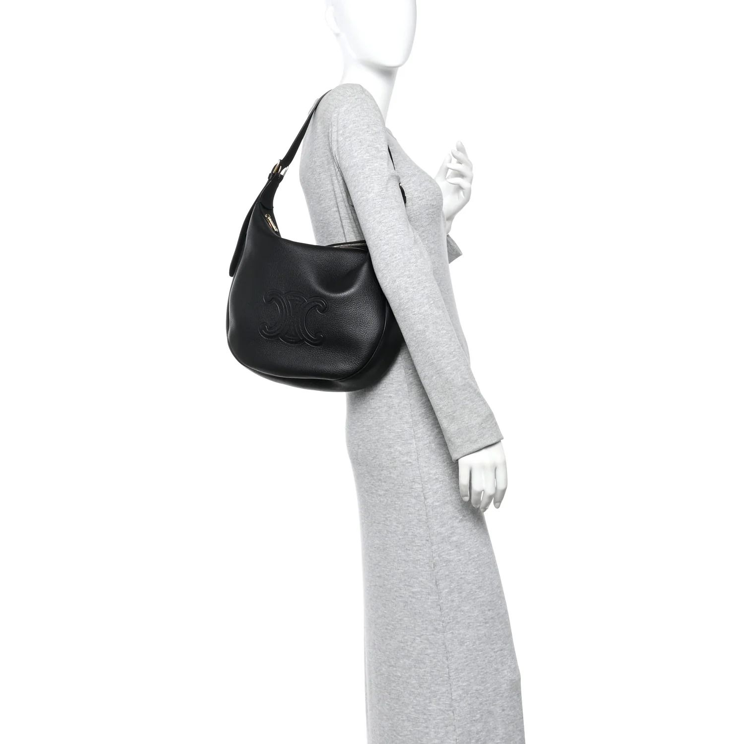 Supple Calfskin Medium Triomphe Heloise Shoulder Bag Black - Image 2