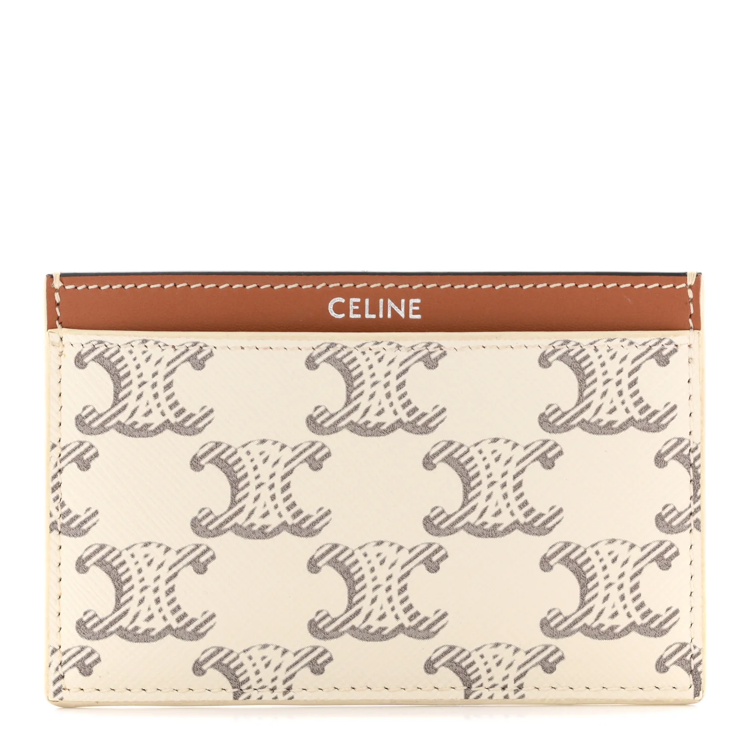 Triomphe Canvas Calfskin Card Holder White Tan