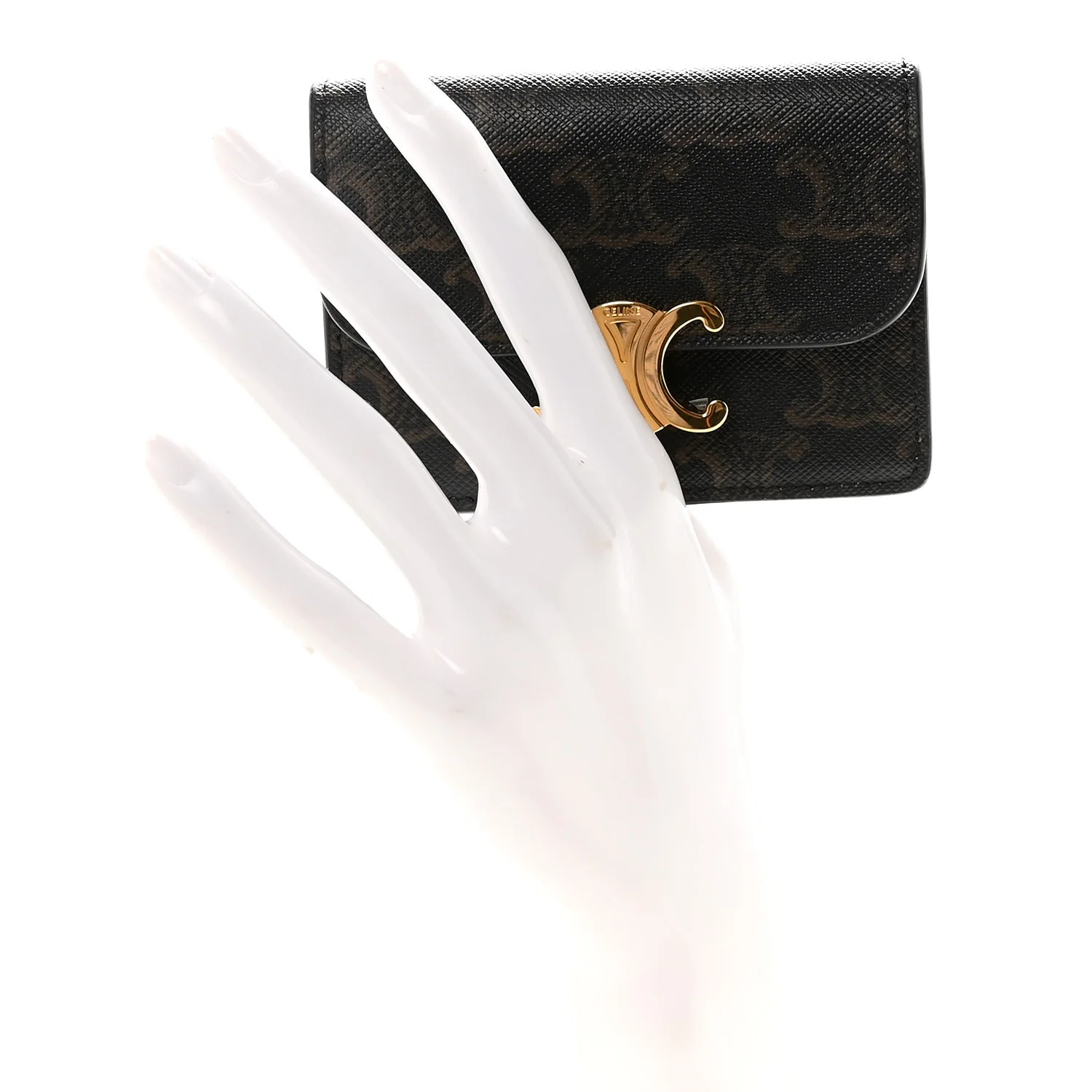 Triomphe Canvas Calfskin Flap Card Holder Tan - Image 2