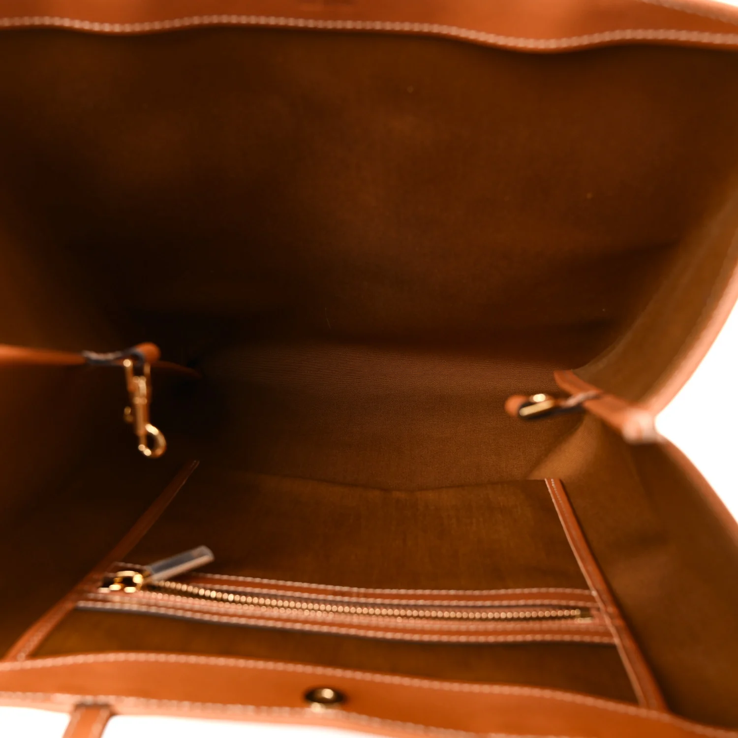 Triomphe Canvas Calfskin Flat Shopper Tote Honey - Image 5