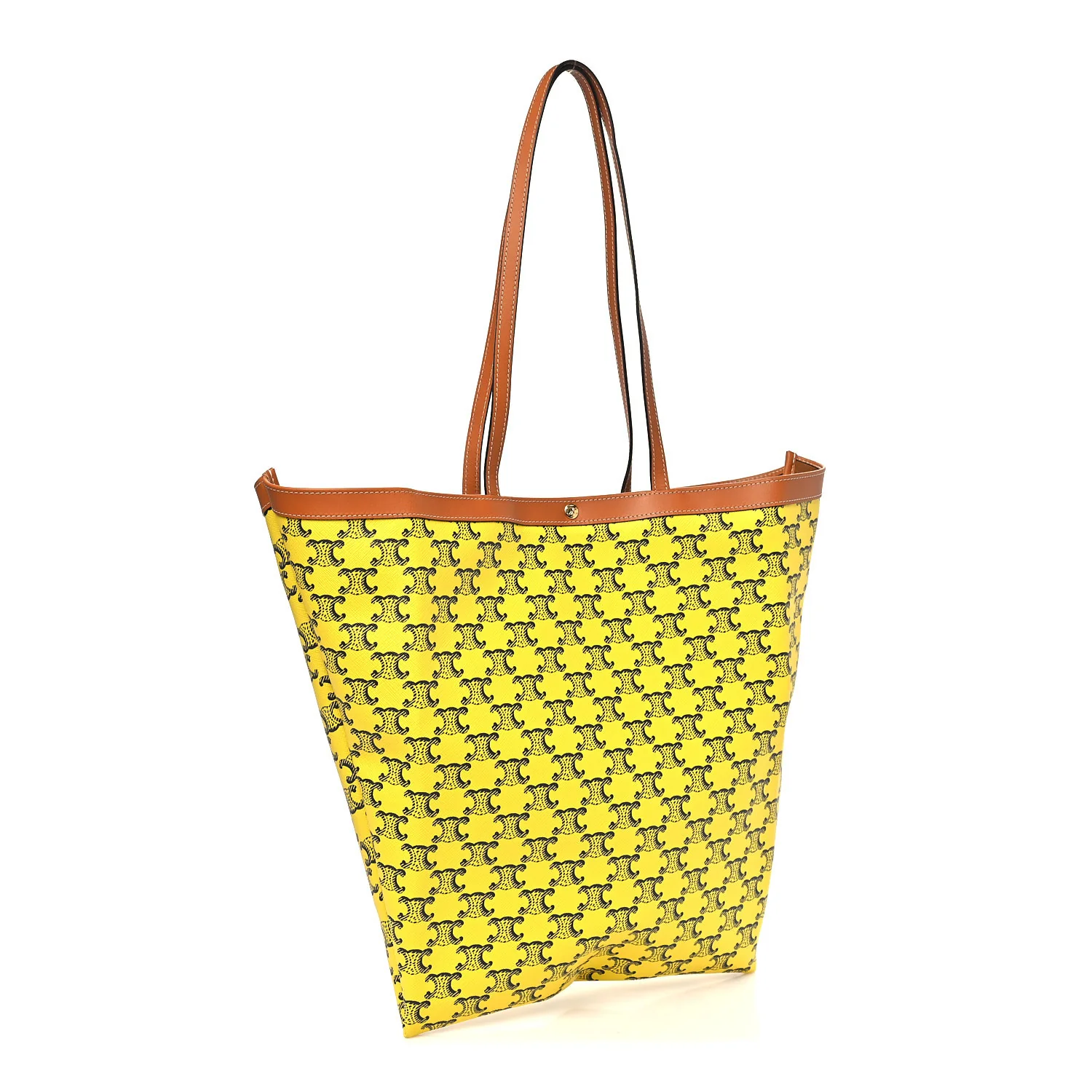 Triomphe Canvas Calfskin Medium Flat Shopper Tote Yellow Navy - Image 2