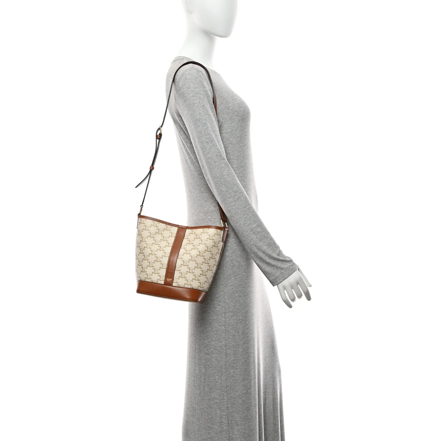 Triomphe Canvas Calfskin Small Bucket Bag White - Image 2