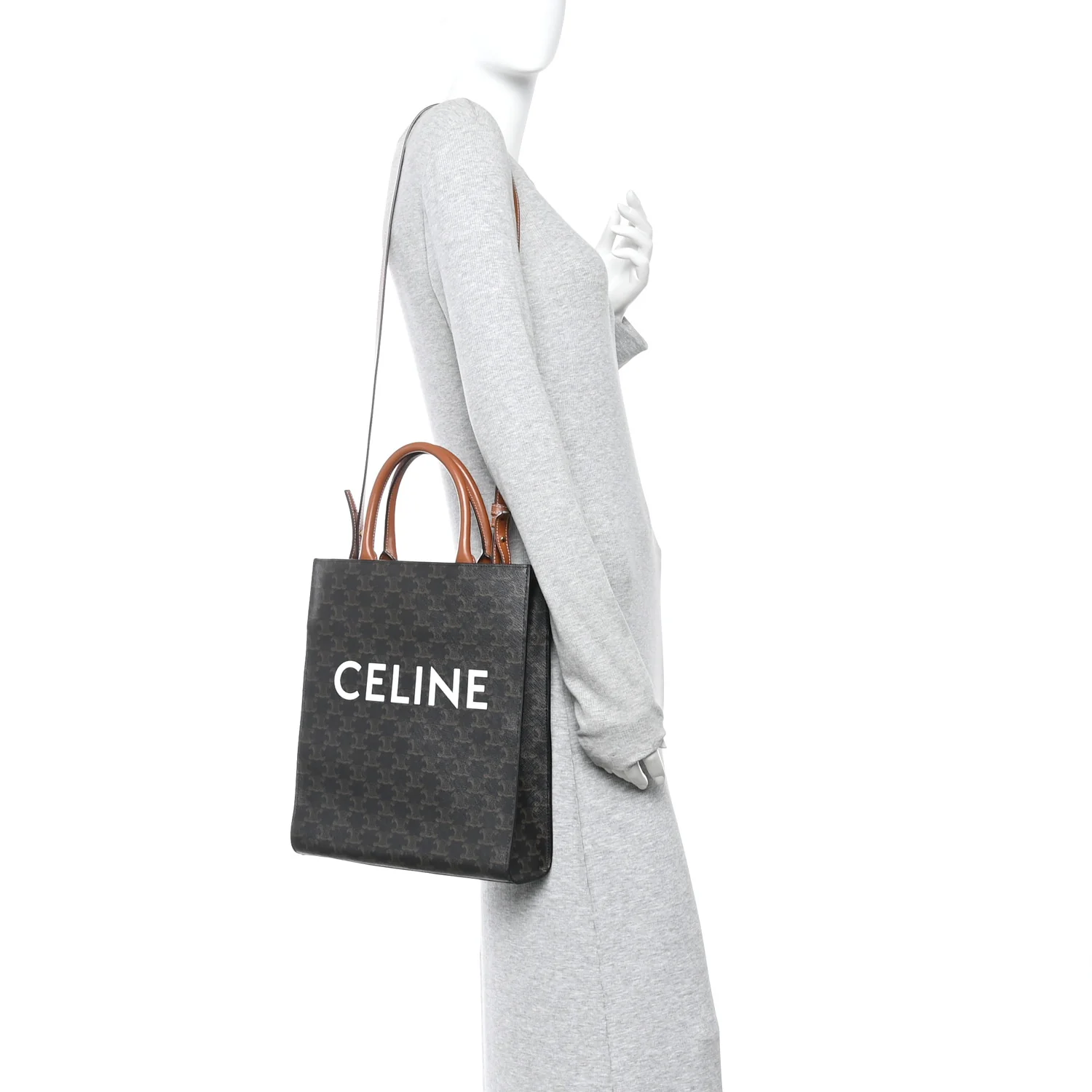 Triomphe Canvas Calfskin Small Vertical Cabas Tan - Image 2