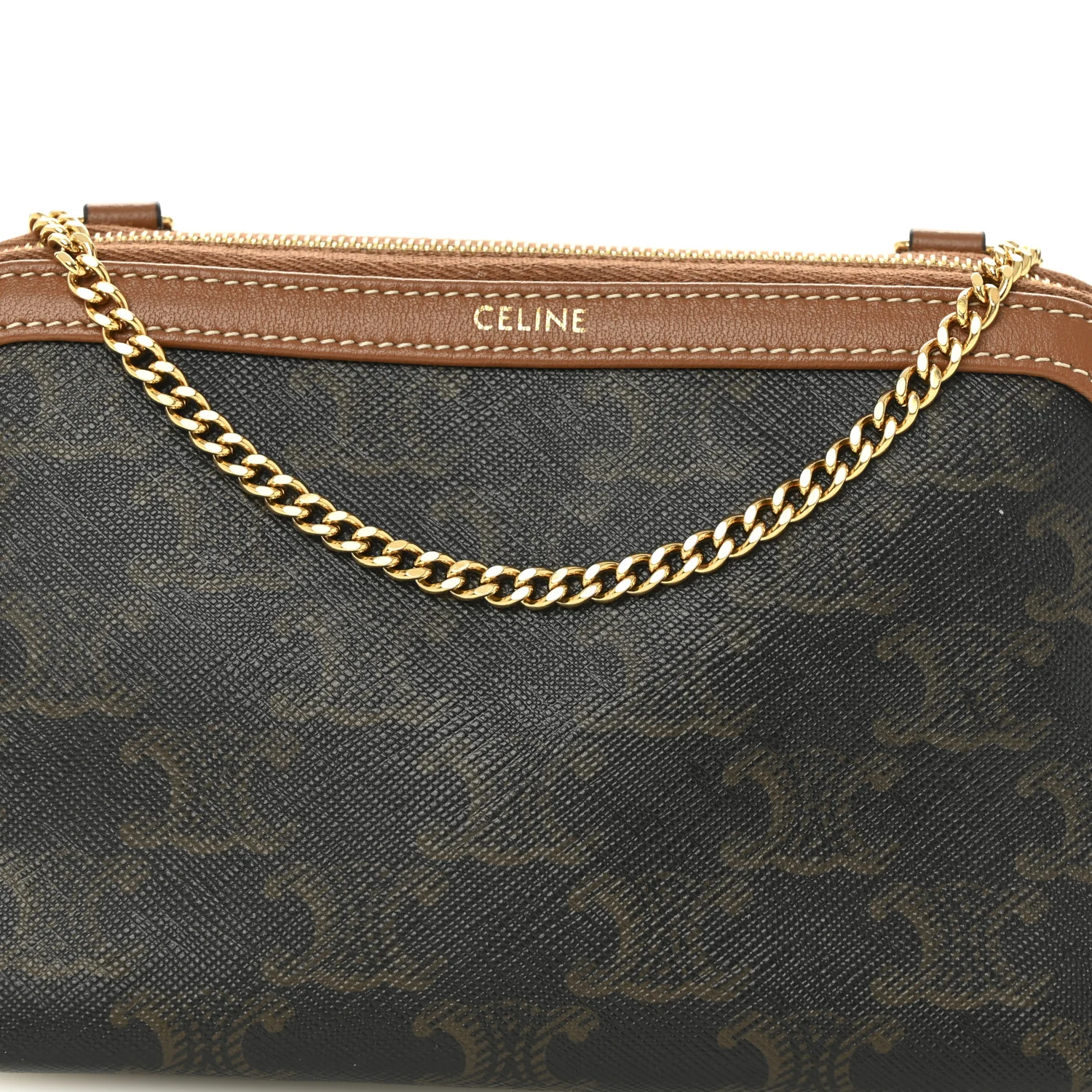 Triomphe Canvas Lambskin Clutch On Chain Tan - Image 8