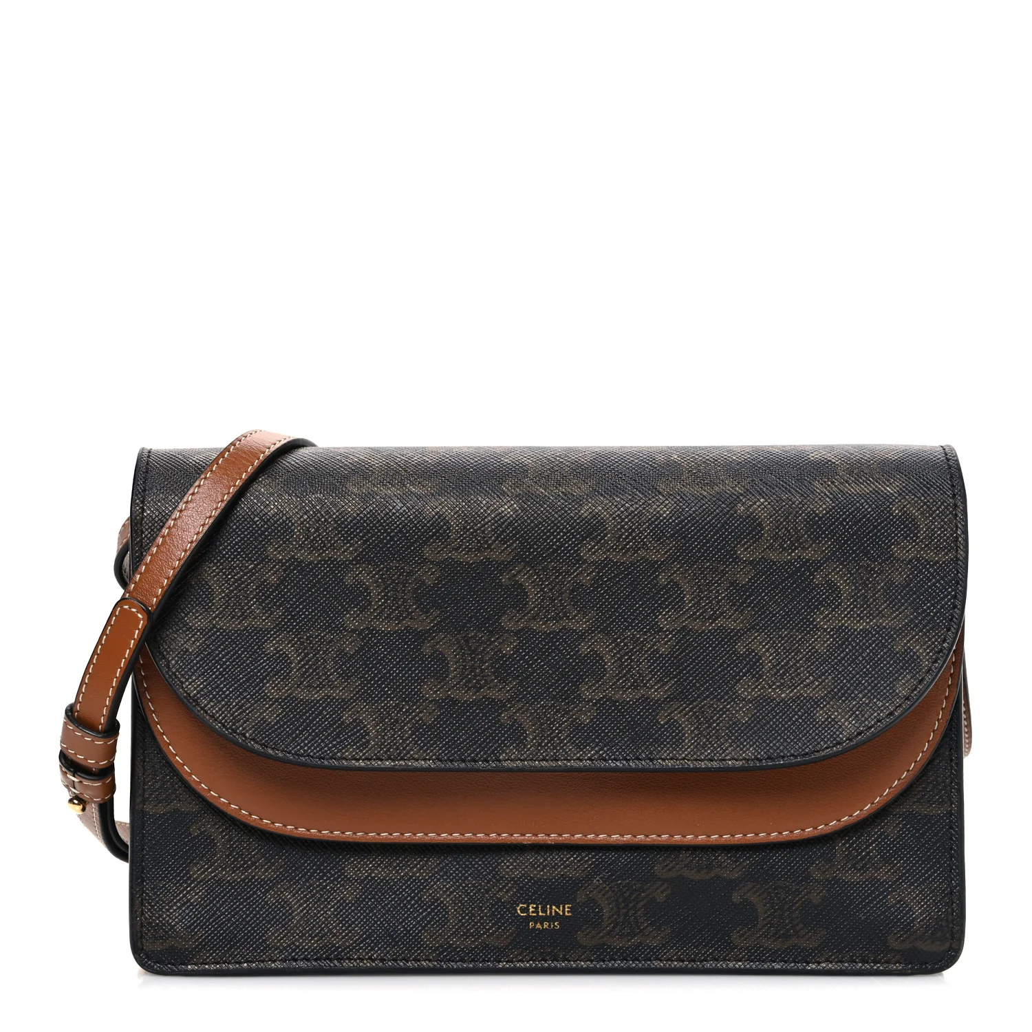 Triomphe Canvas Lambskin Wallet On Strap Tan