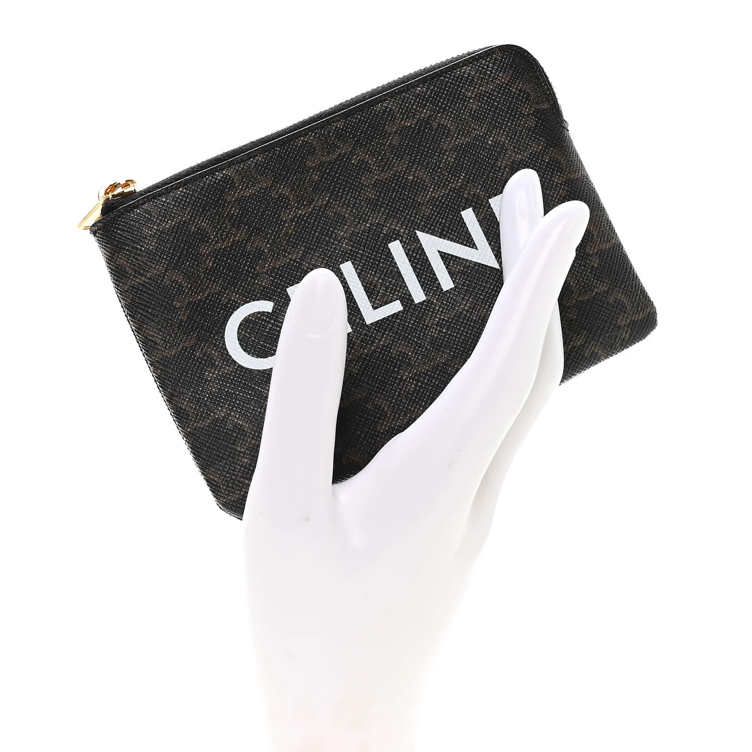 Triomphe Canvas Logo Coin and Card Pouch With Hook Black - Image 2