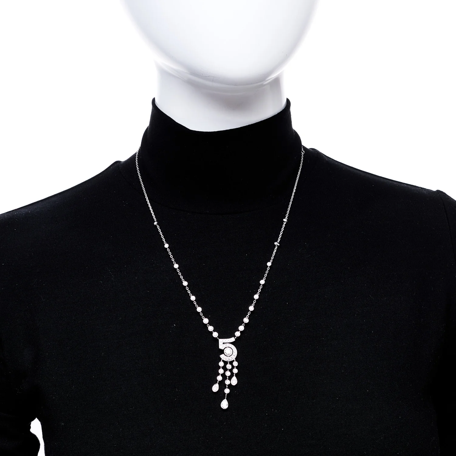 18K White Gold Diamond Eternal No 5 Drop Necklace - Image 2