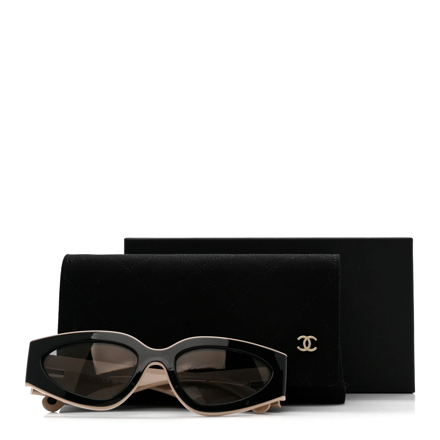 Acetate Cat Eye Sunglasses 6056 Black Beige - Image 7