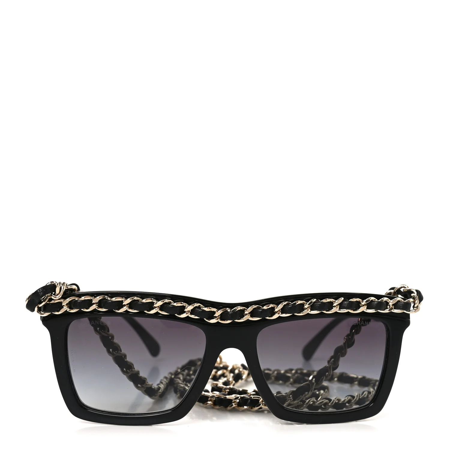 Acetate Metal Calfskin Chain Rectangle Sunglasses 71627 Black - Image 2