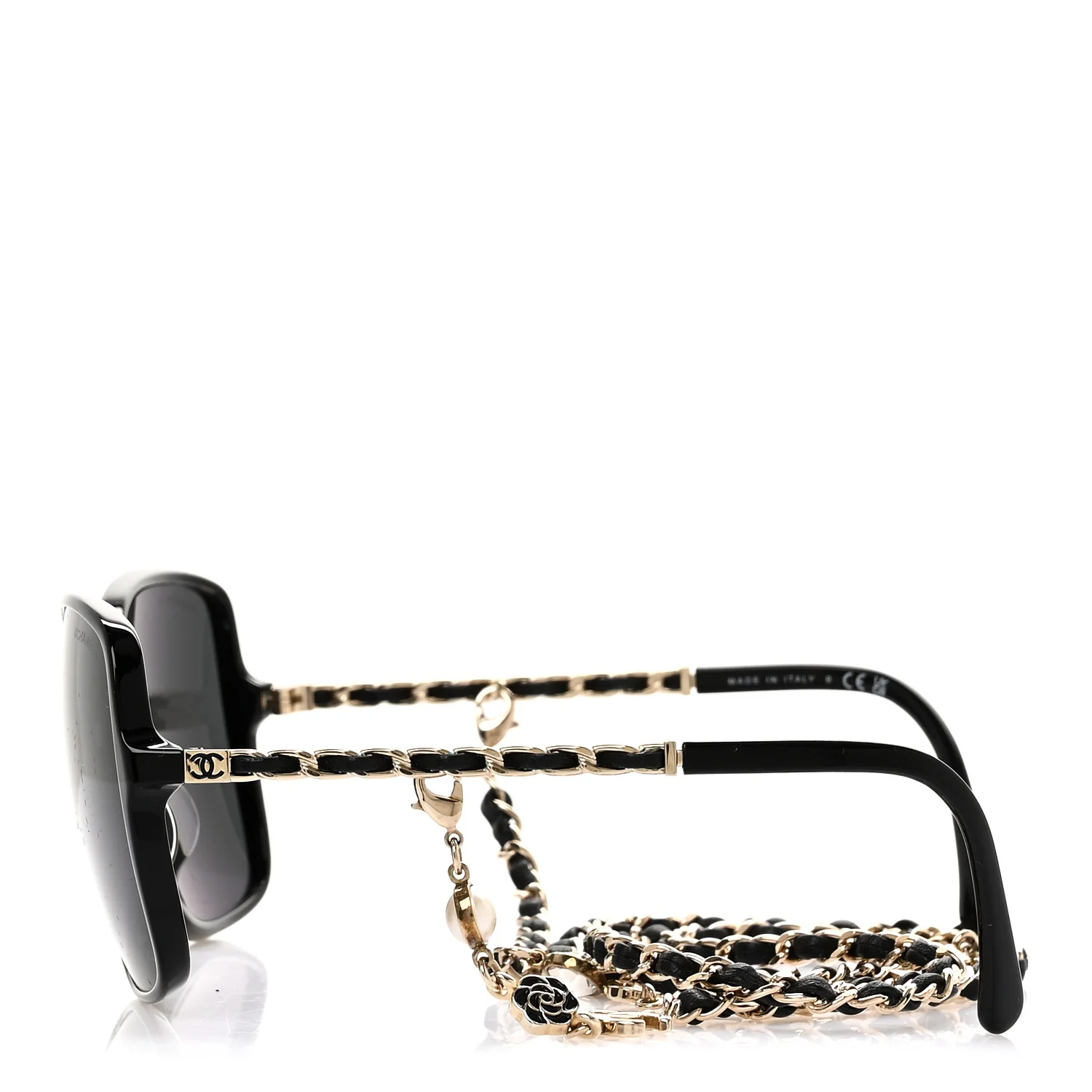 Acetate Metal Calfskin Square Chain Sunglasses 5210-Q Black Gray - Image 3