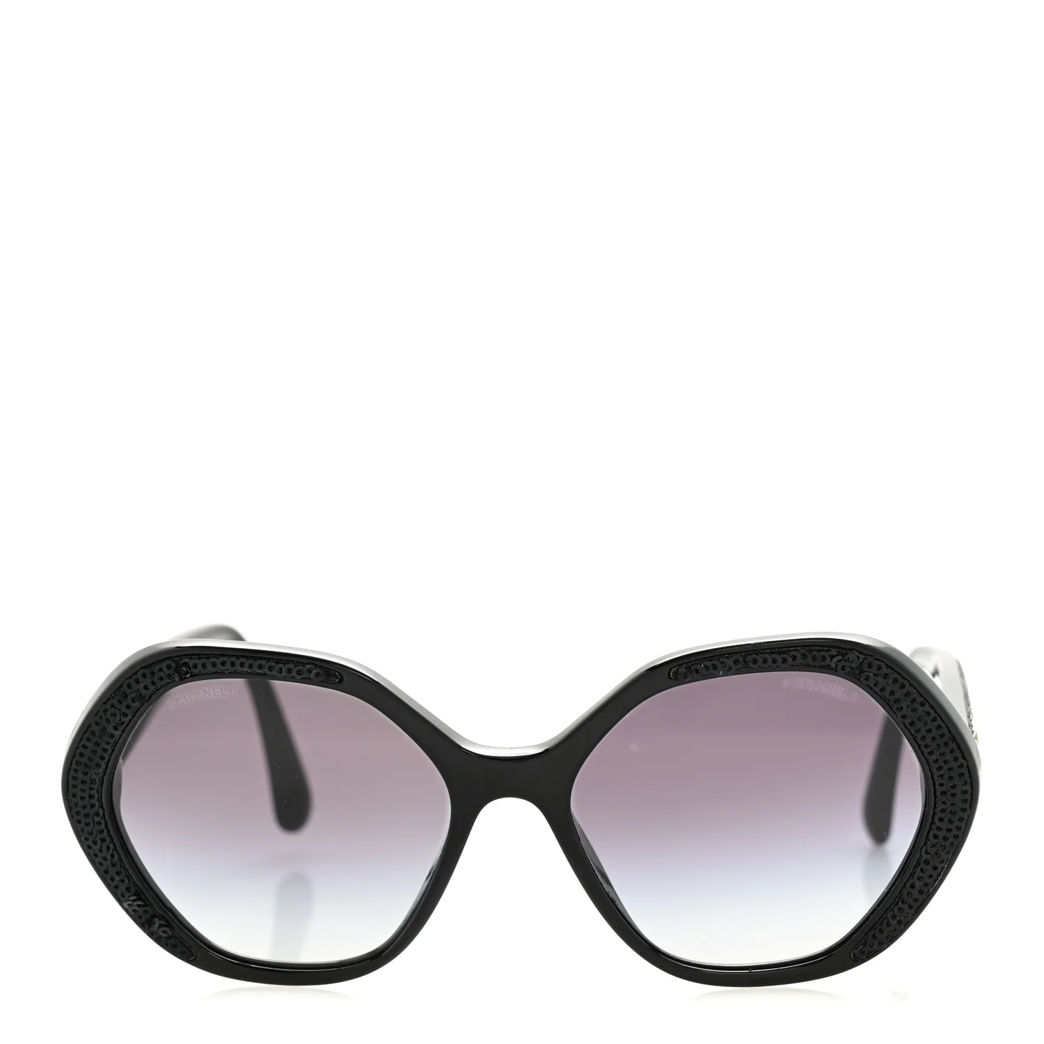 Acetate Sequin Round Sunglasses 5451-A Black - Image 2