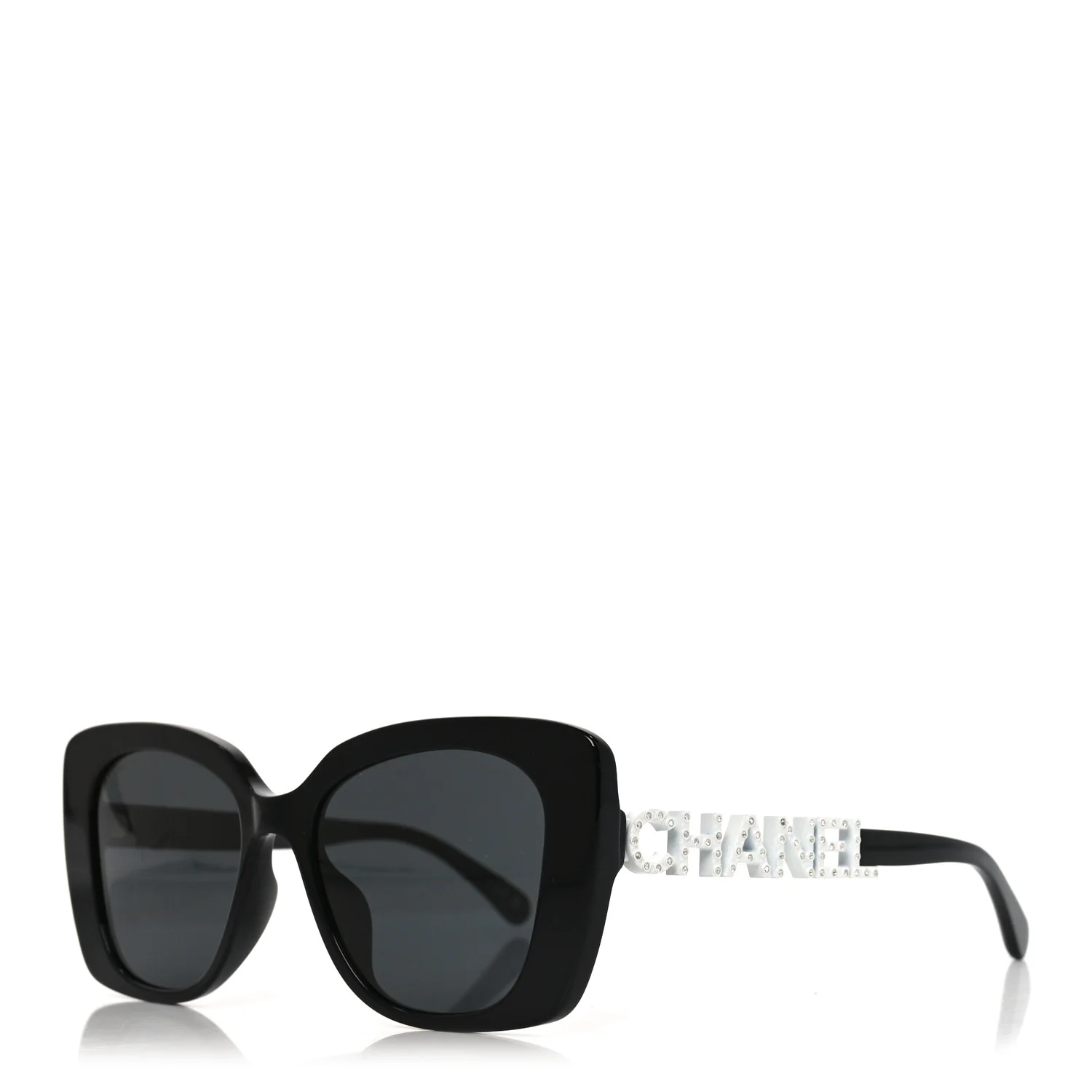 Acetate Strass Square Sunglasses 5422-B-A Black White