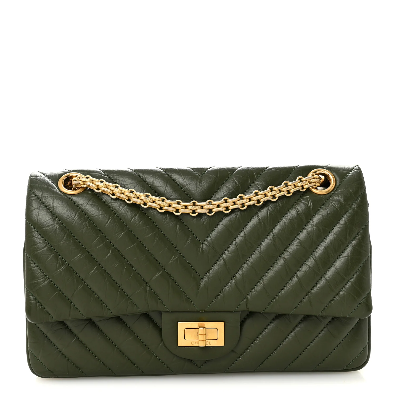 Aged Calfskin Chevron Quilted 2.55 Reissue 225 Flap Green