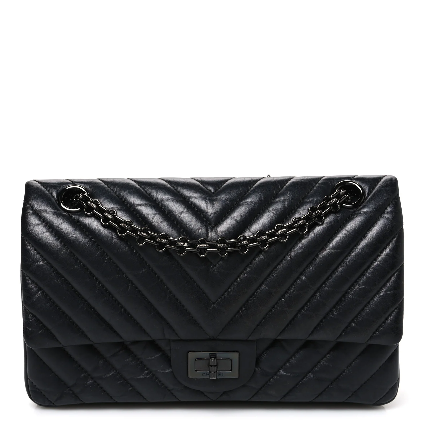 Aged Calfskin Chevron Quilted 2.55 Reissue 225 Flap So Black