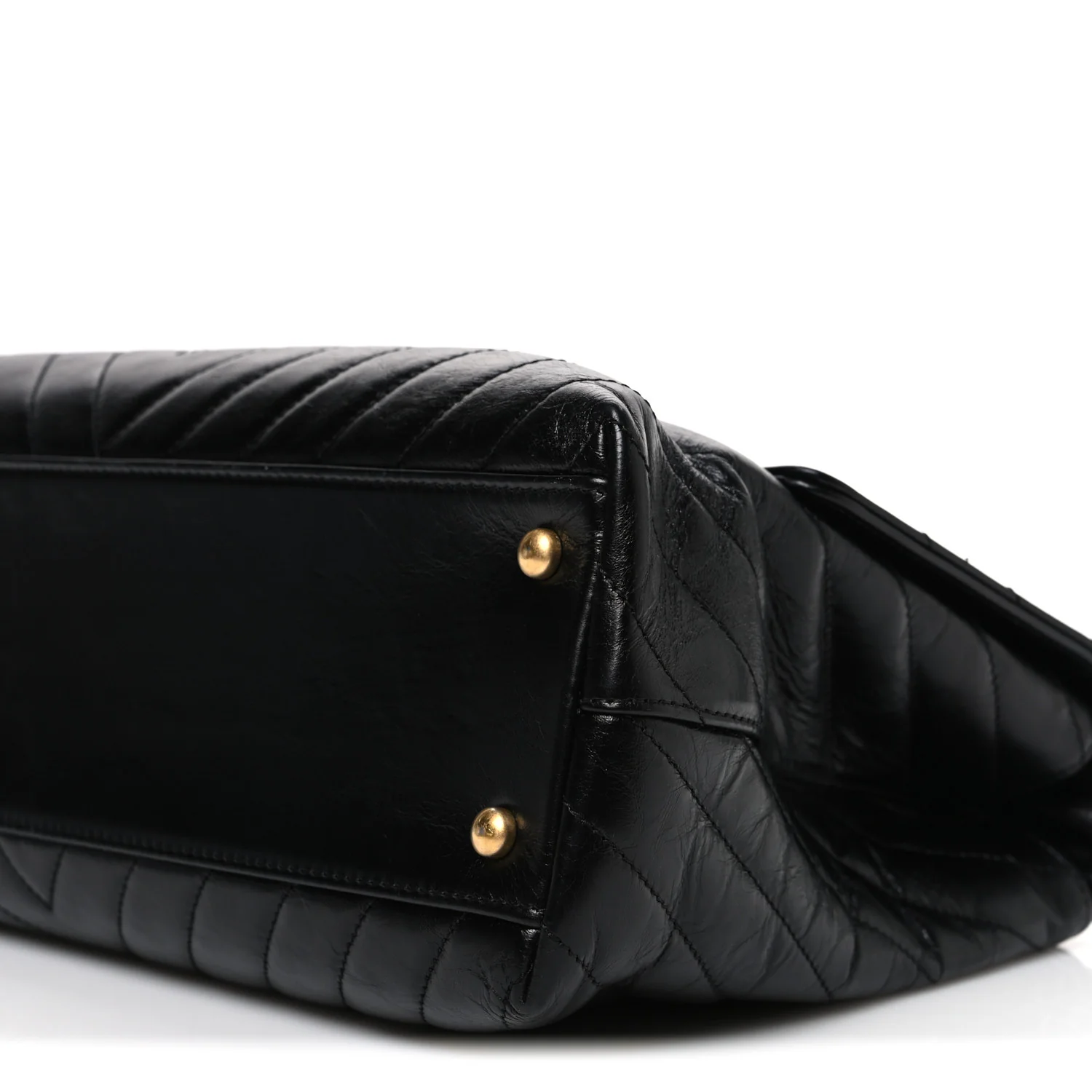 Aged Calfskin Chevron Quilted Medium Coco Handle Flap Black - Image 10