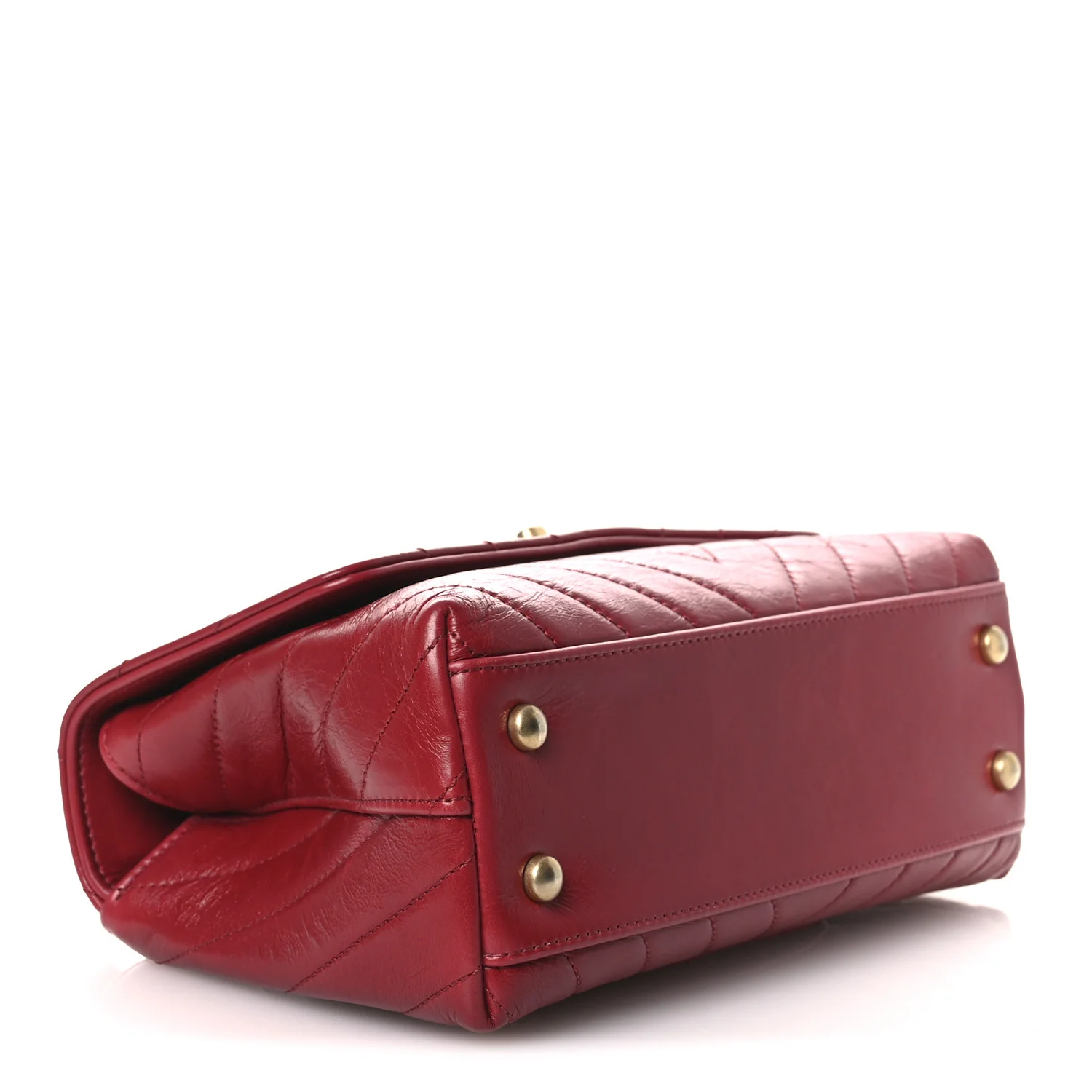 Aged Calfskin Chevron Quilted Mini Coco Handle Flap Red - Image 4