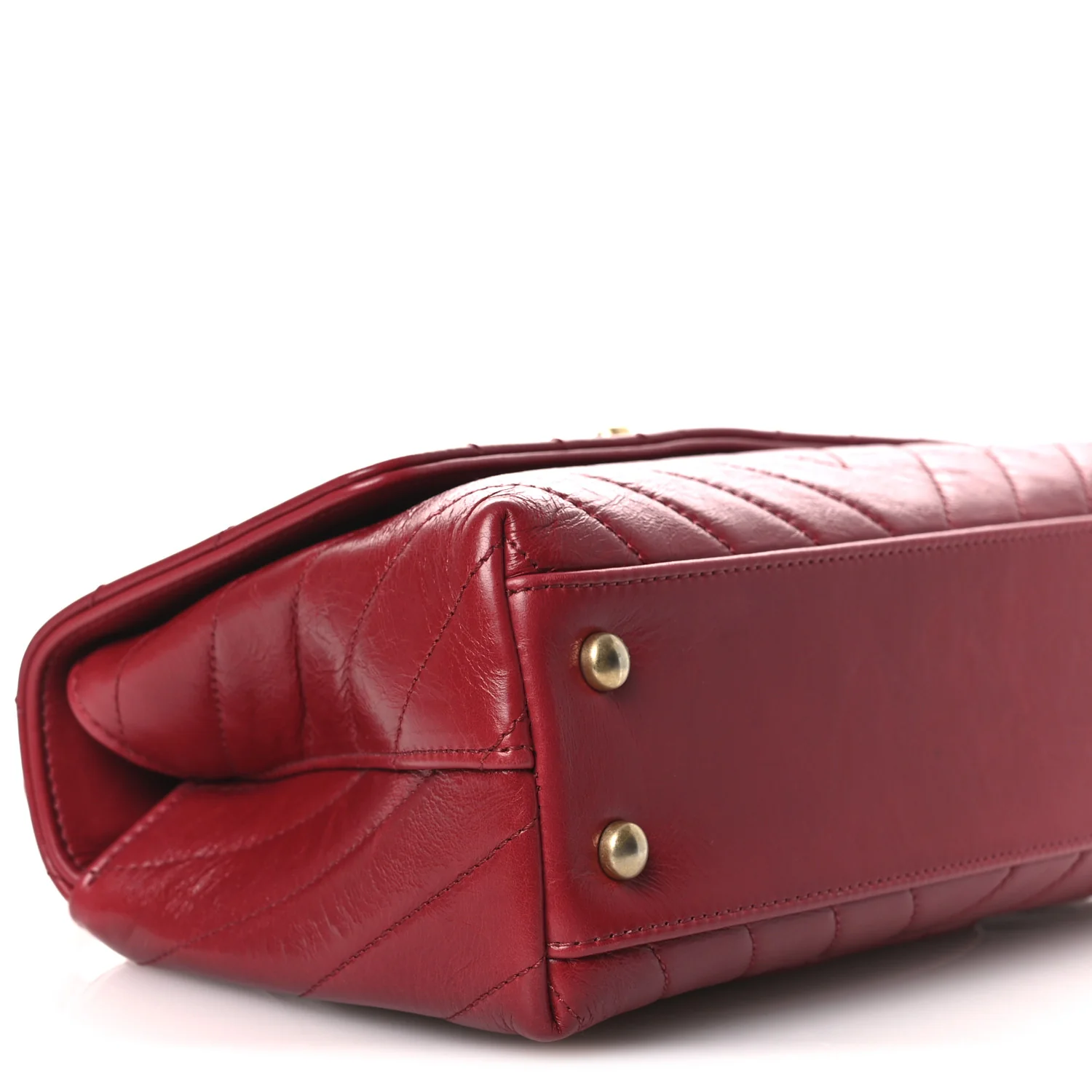 Aged Calfskin Chevron Quilted Mini Coco Handle Flap Red - Image 9