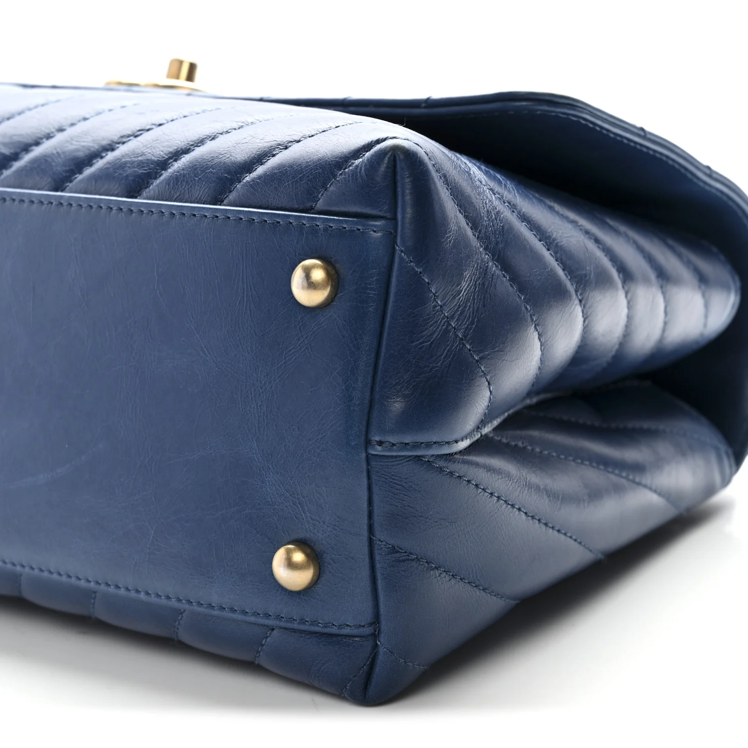 Aged Calfskin Chevron Quilted Small Coco Handle Flap Blue - Image 10