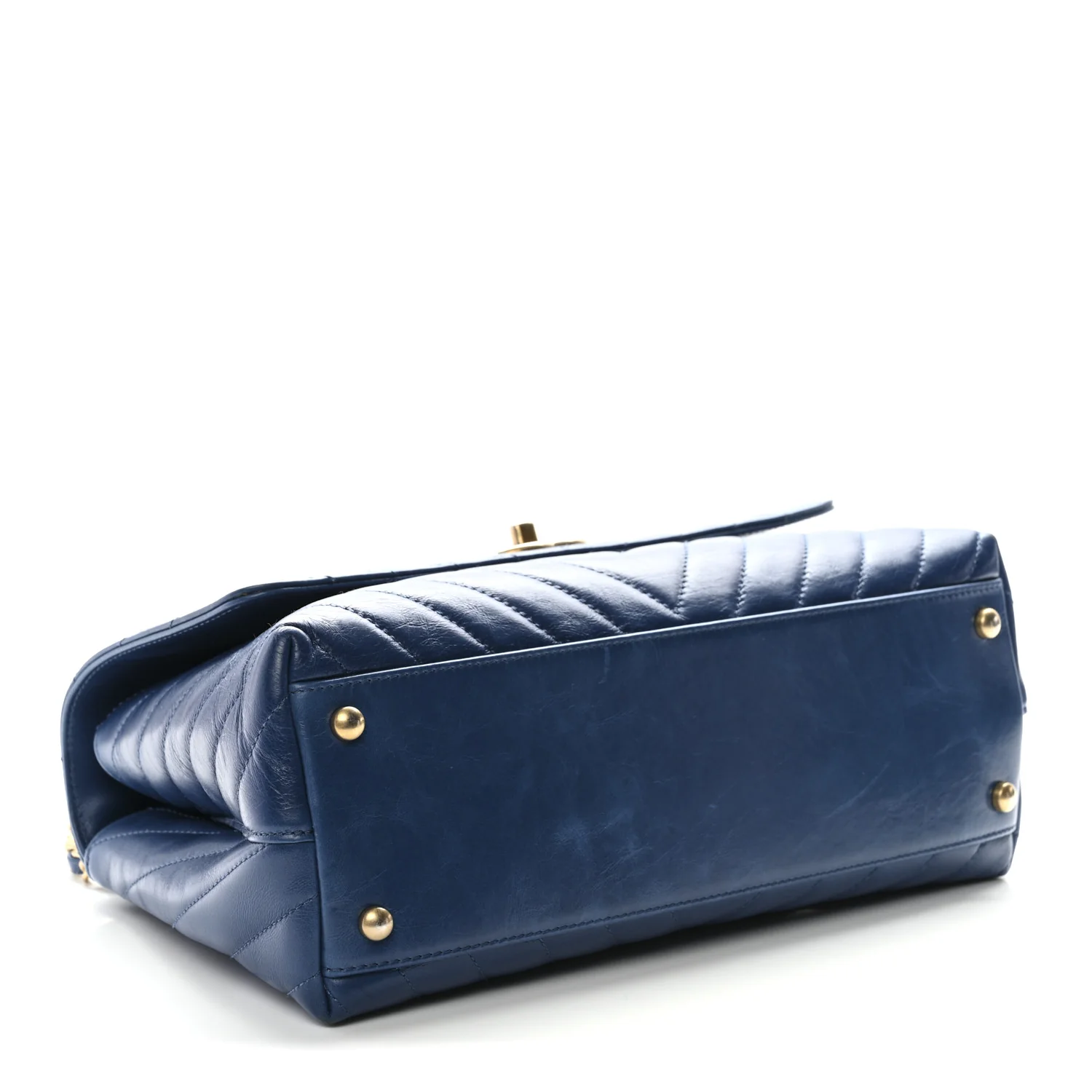 Aged Calfskin Chevron Quilted Small Coco Handle Flap Blue - Image 4