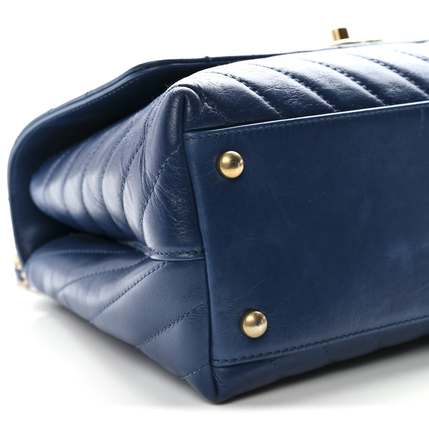 Aged Calfskin Chevron Quilted Small Coco Handle Flap Blue - Image 9