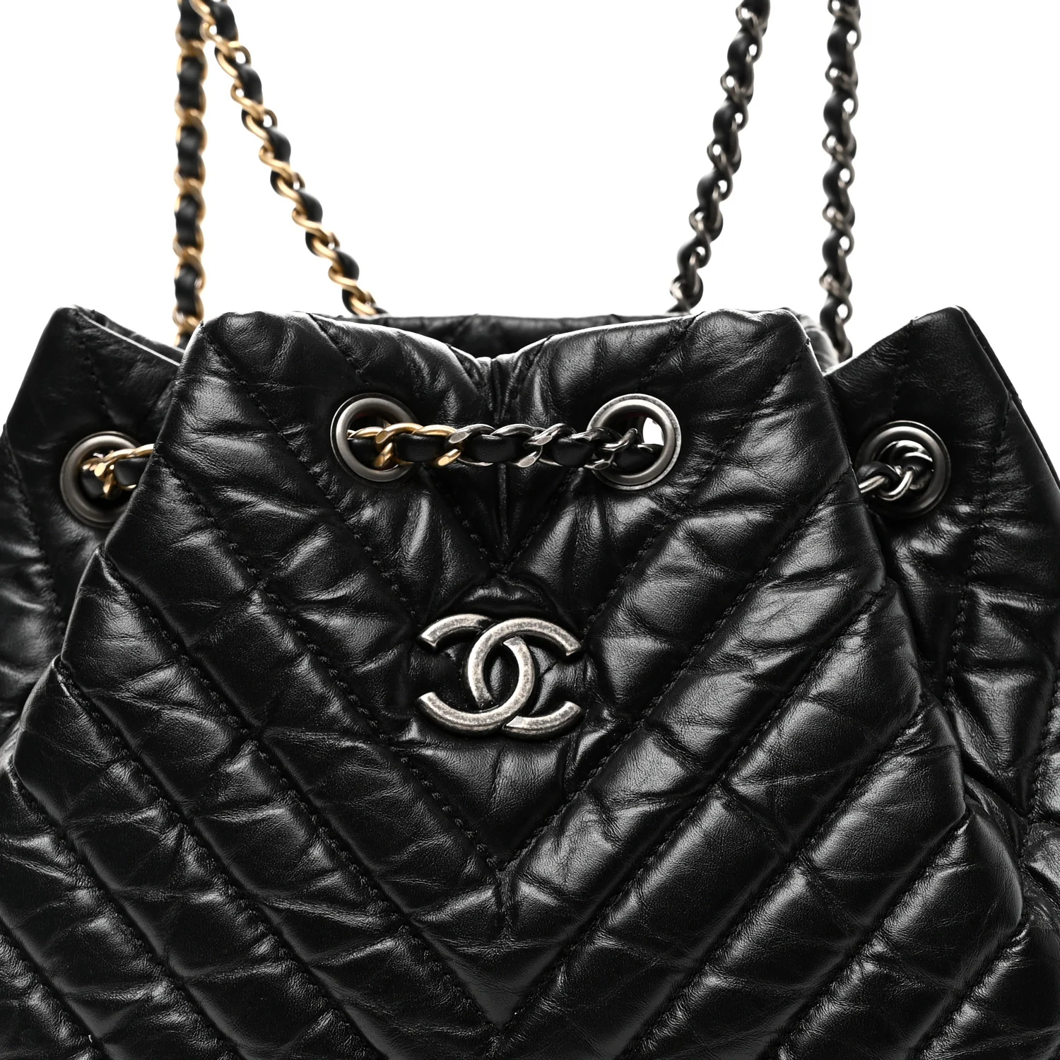 Aged Calfskin Chevron Quilted Small Gabrielle Backpack Black - Image 8