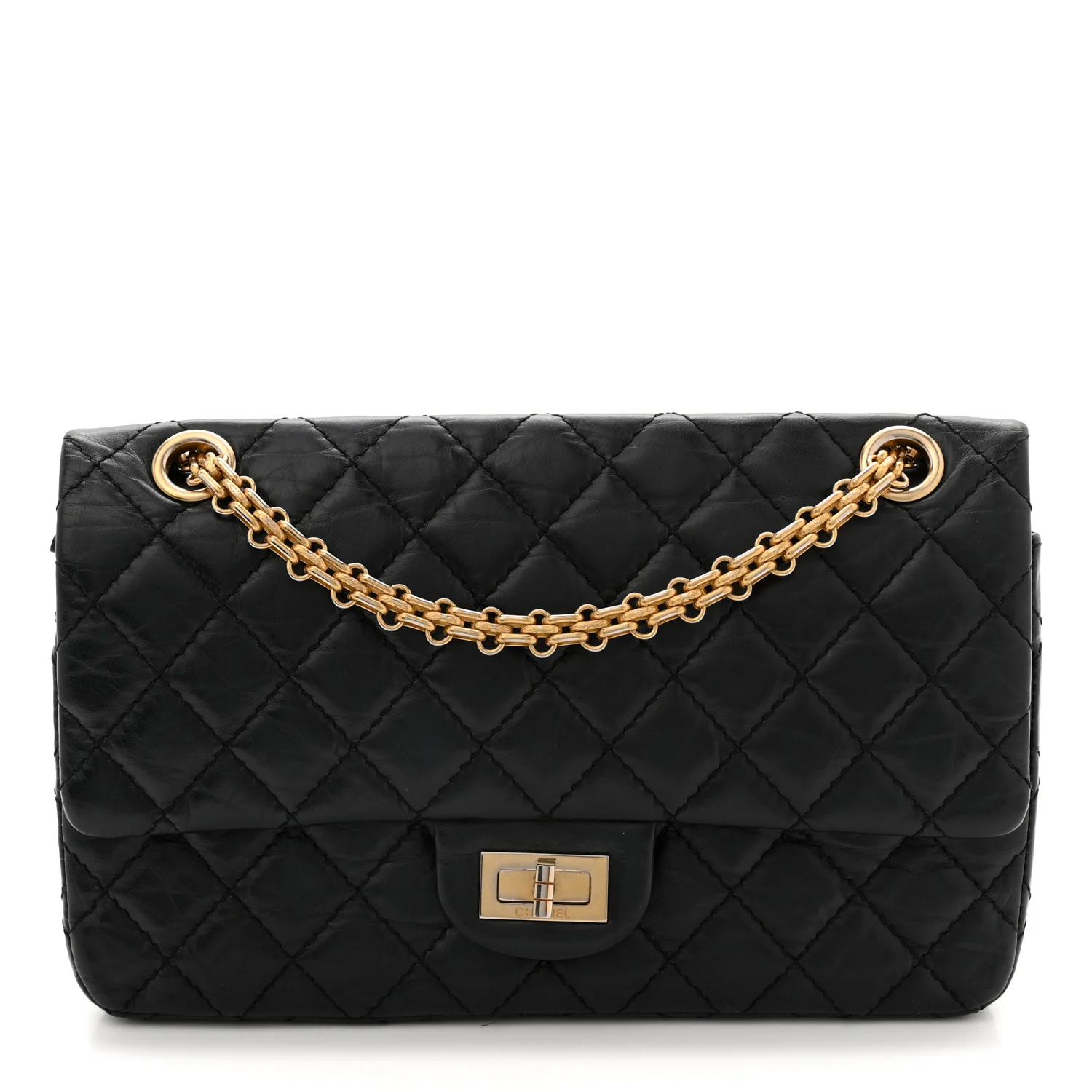 Aged Calfskin Quilted 2.55 Reissue 225 Flap Black