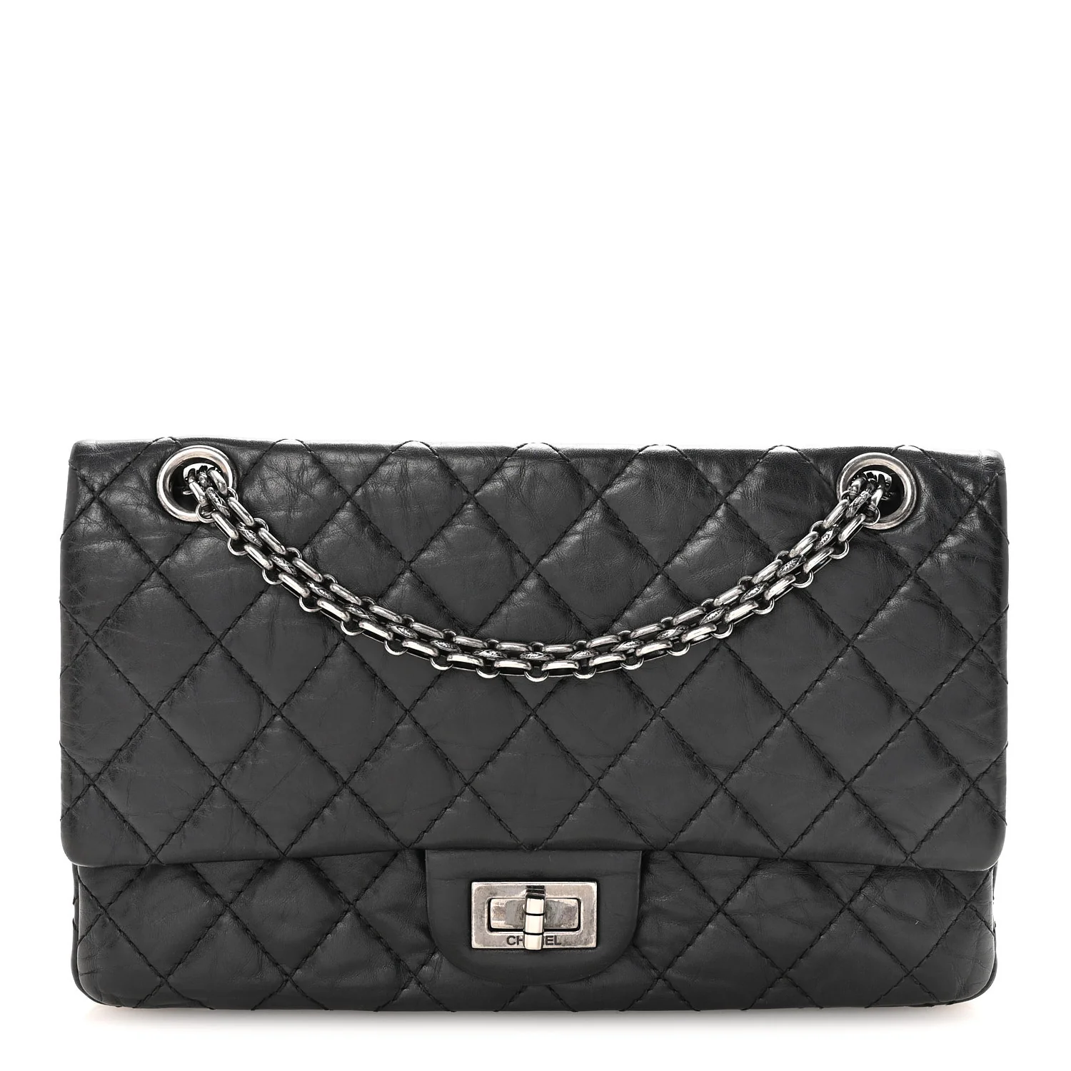 Aged Calfskin Quilted 2.55 Reissue 225 Flap Black