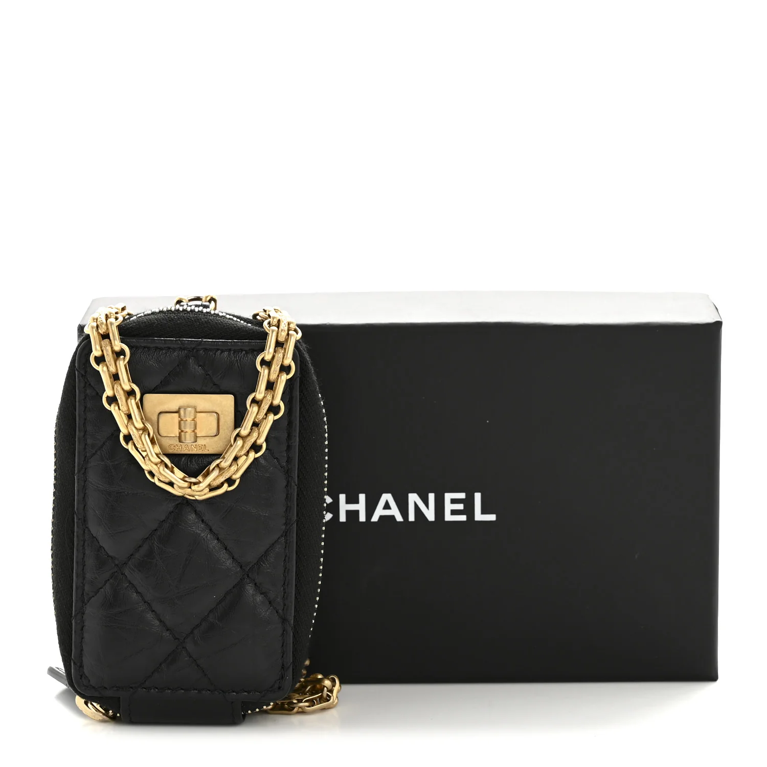 Aged Calfskin Quilted 2.55 Reissue Clutch With Chain Black - Image 12