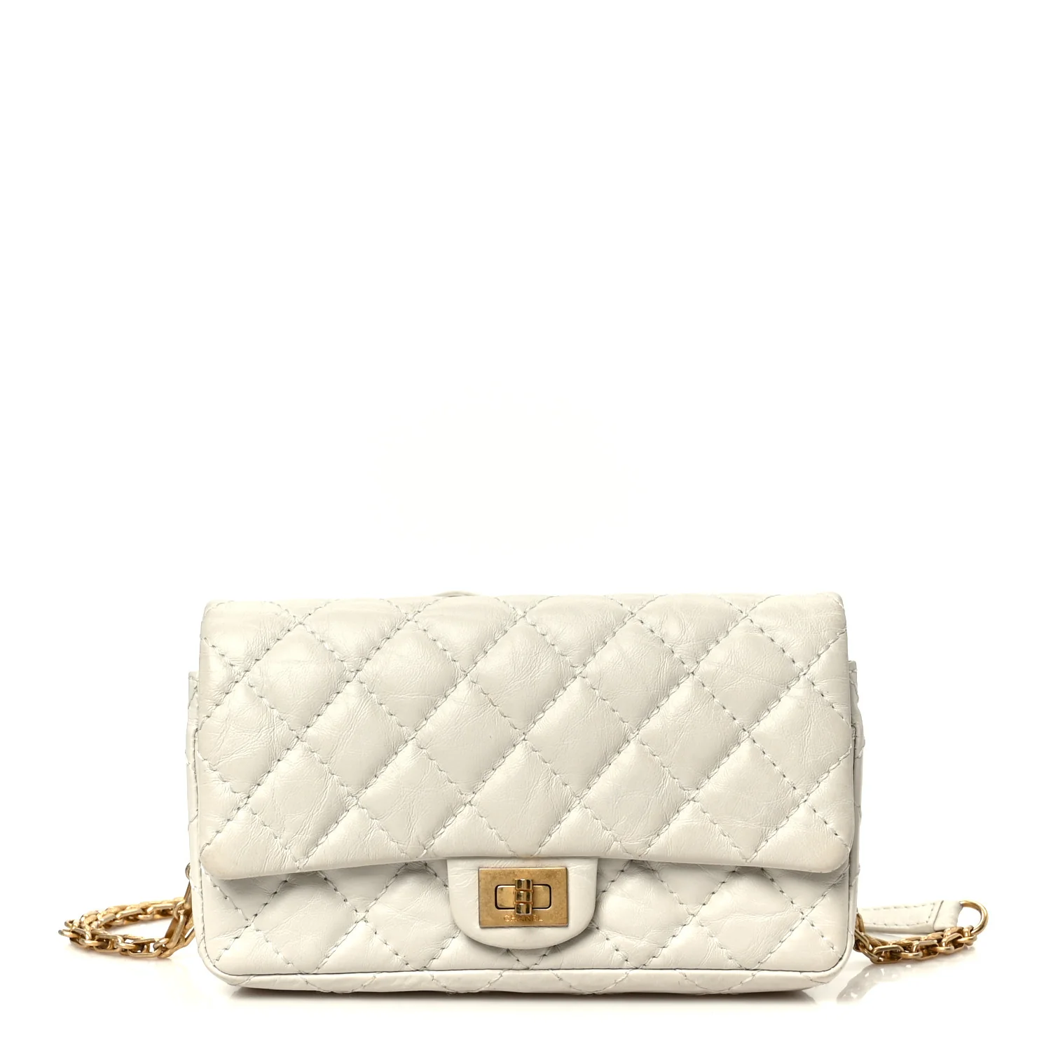 Aged Calfskin Quilted 2.55 Reissue Flap Belt Bag Clutch White