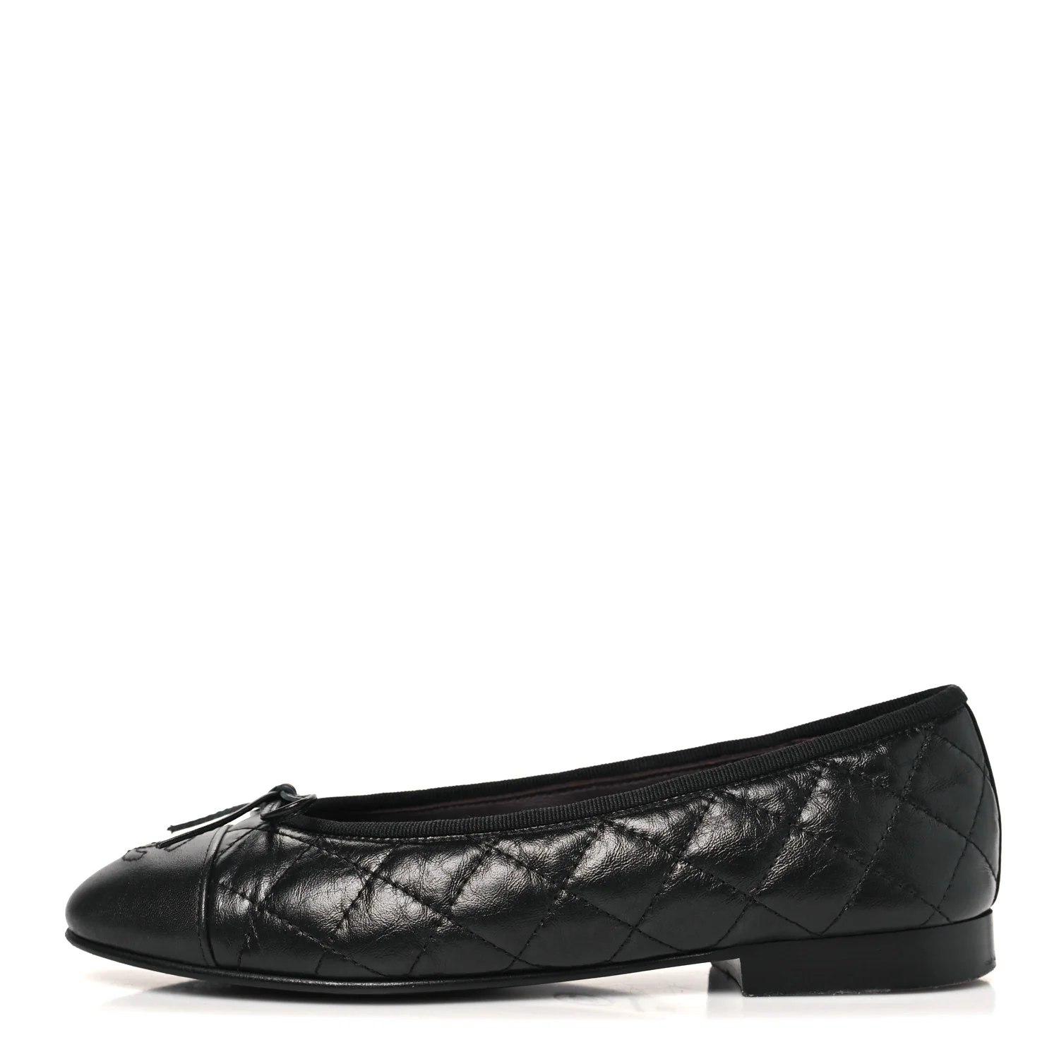 Aged Calfskin Quilted CC Cap Toe Ballerina Flats 35 Black