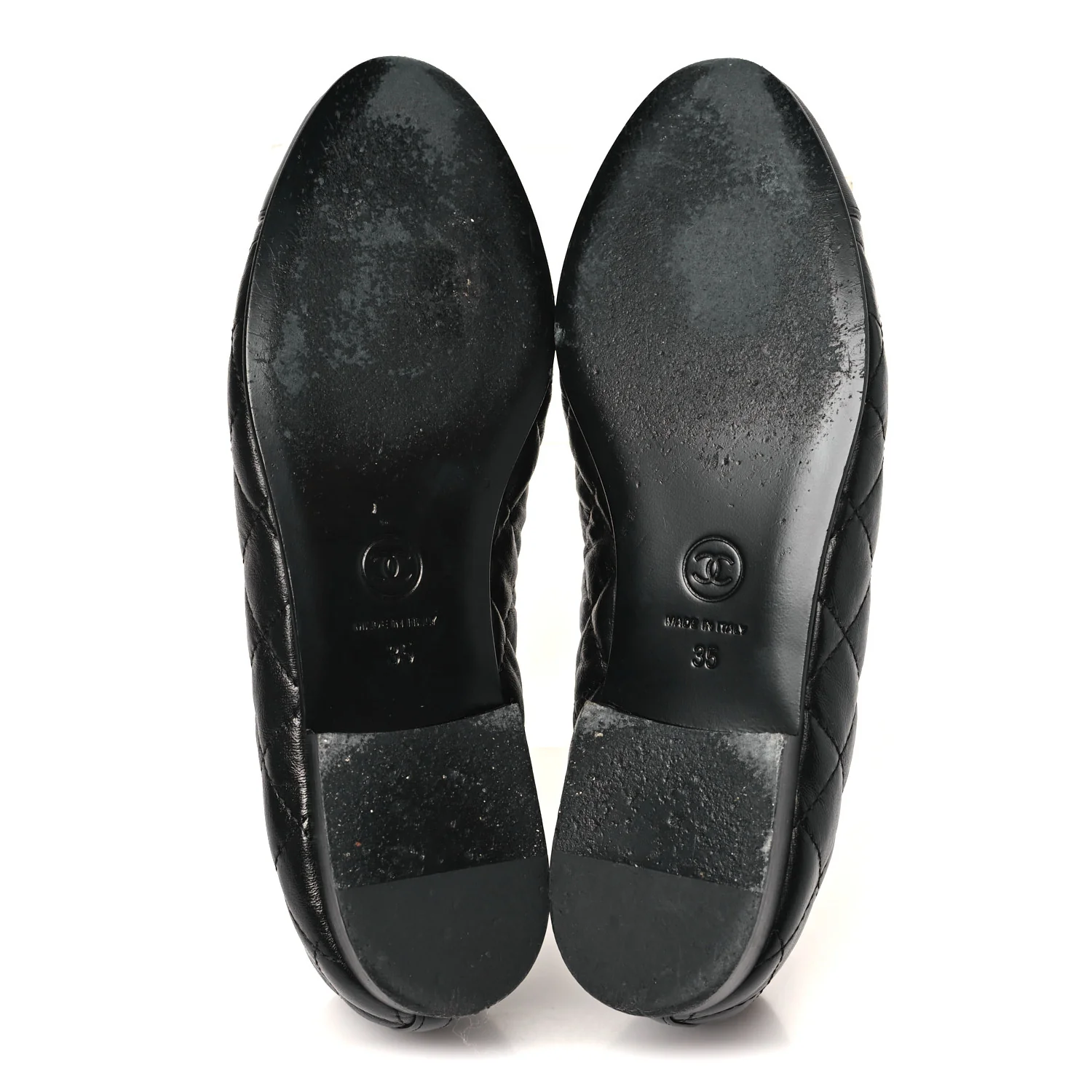 Aged Calfskin Quilted CC Cap Toe Ballerina Flats 35 Black - Image 6