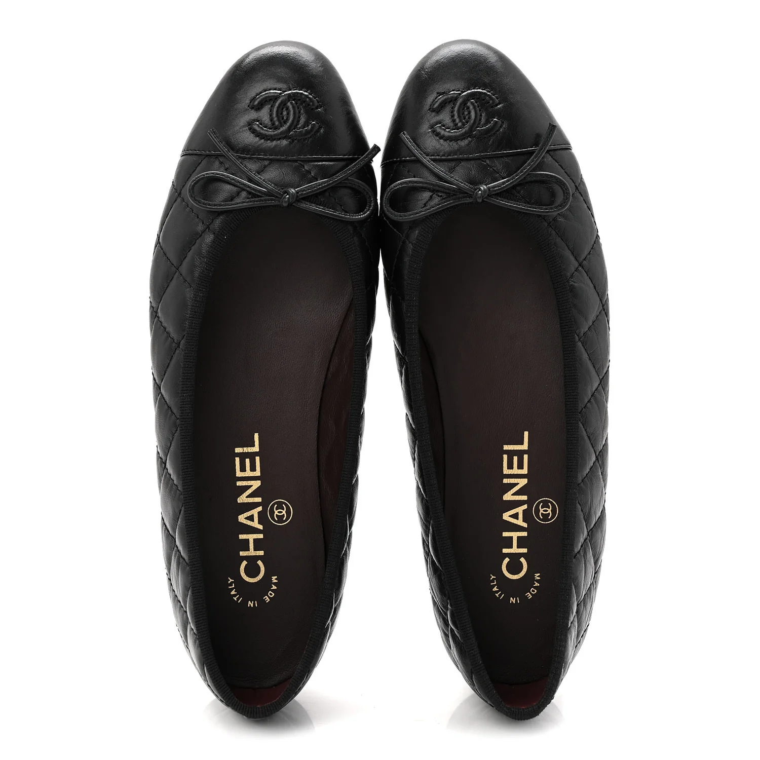 Aged Calfskin Quilted CC Cap Toe Ballerina Flats 37 Black - Image 2
