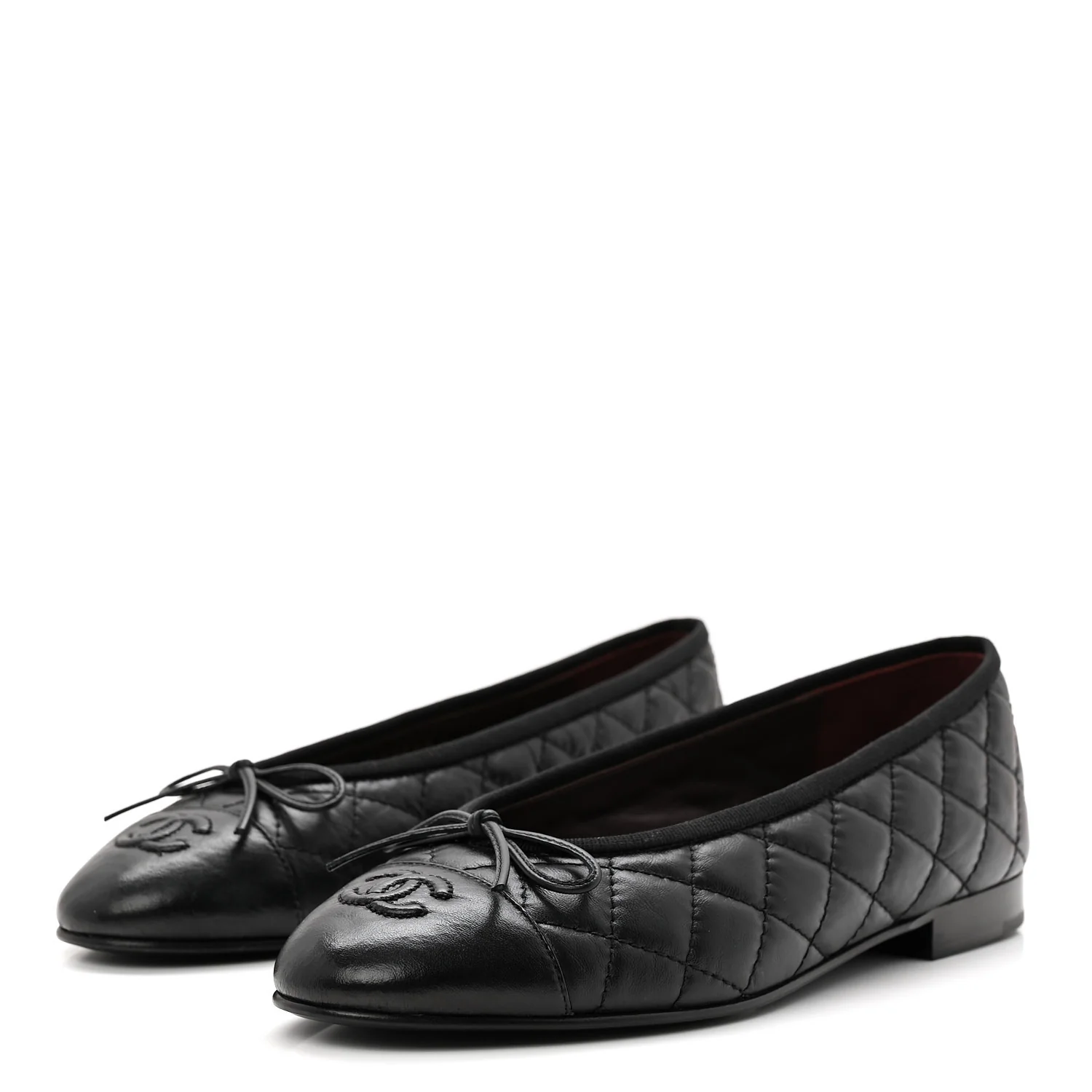 Aged Calfskin Quilted CC Cap Toe Ballerina Flats 37 Black - Image 4
