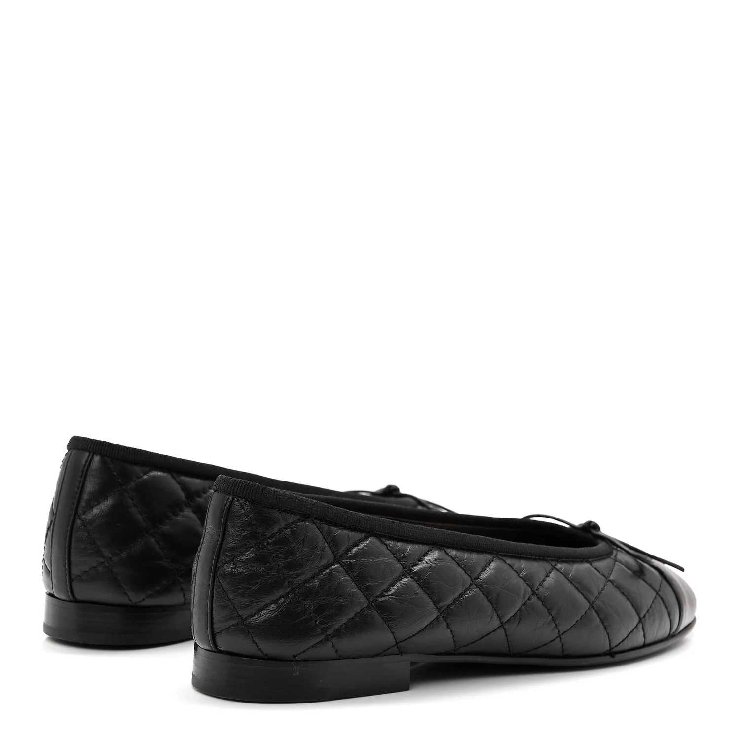 Aged Calfskin Quilted CC Cap Toe Ballerina Flats 37 Black - Image 5