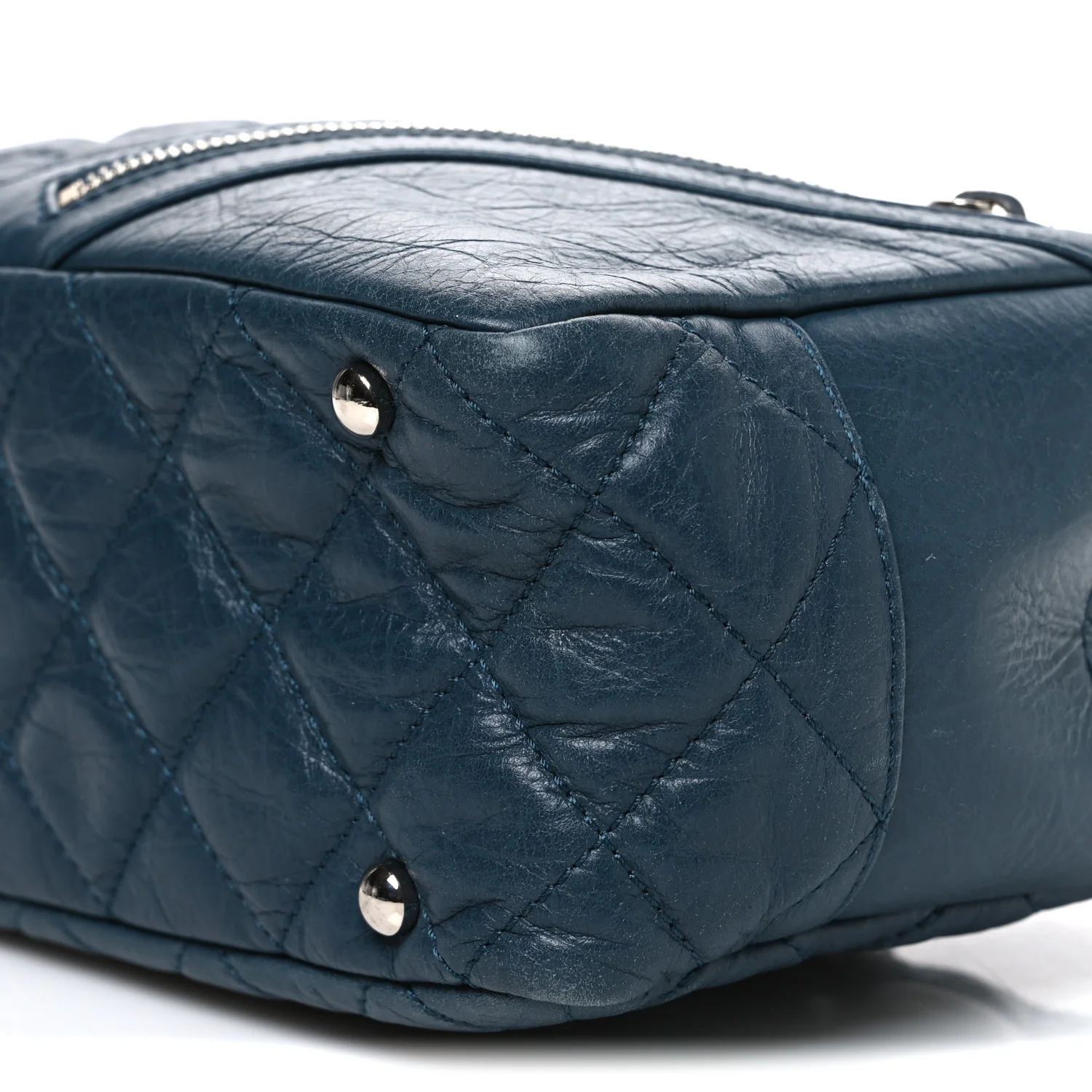 Aged Calfskin Quilted Cotton Club Bowler Blue - Image 9