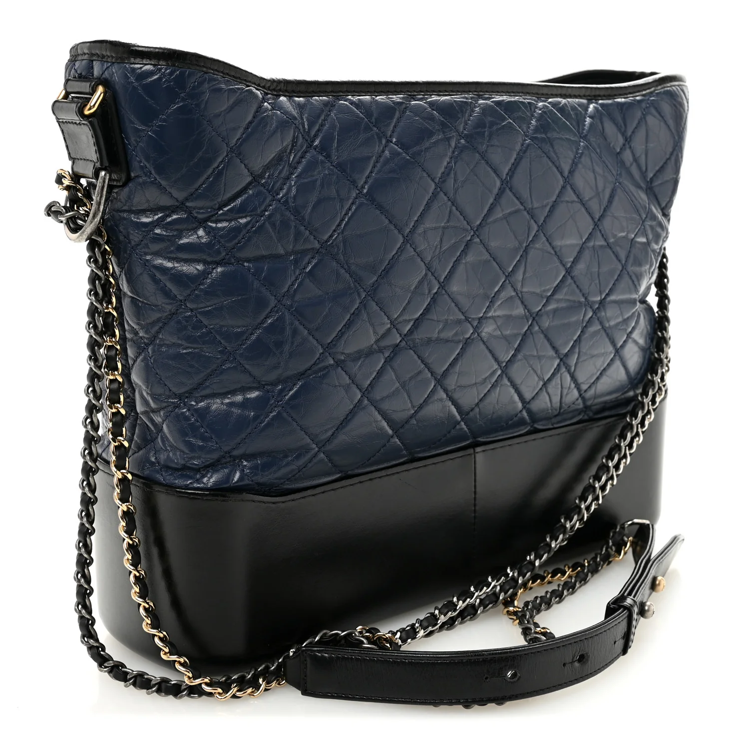 Aged Calfskin Quilted Large Gabrielle Hobo Navy Black - Image 3