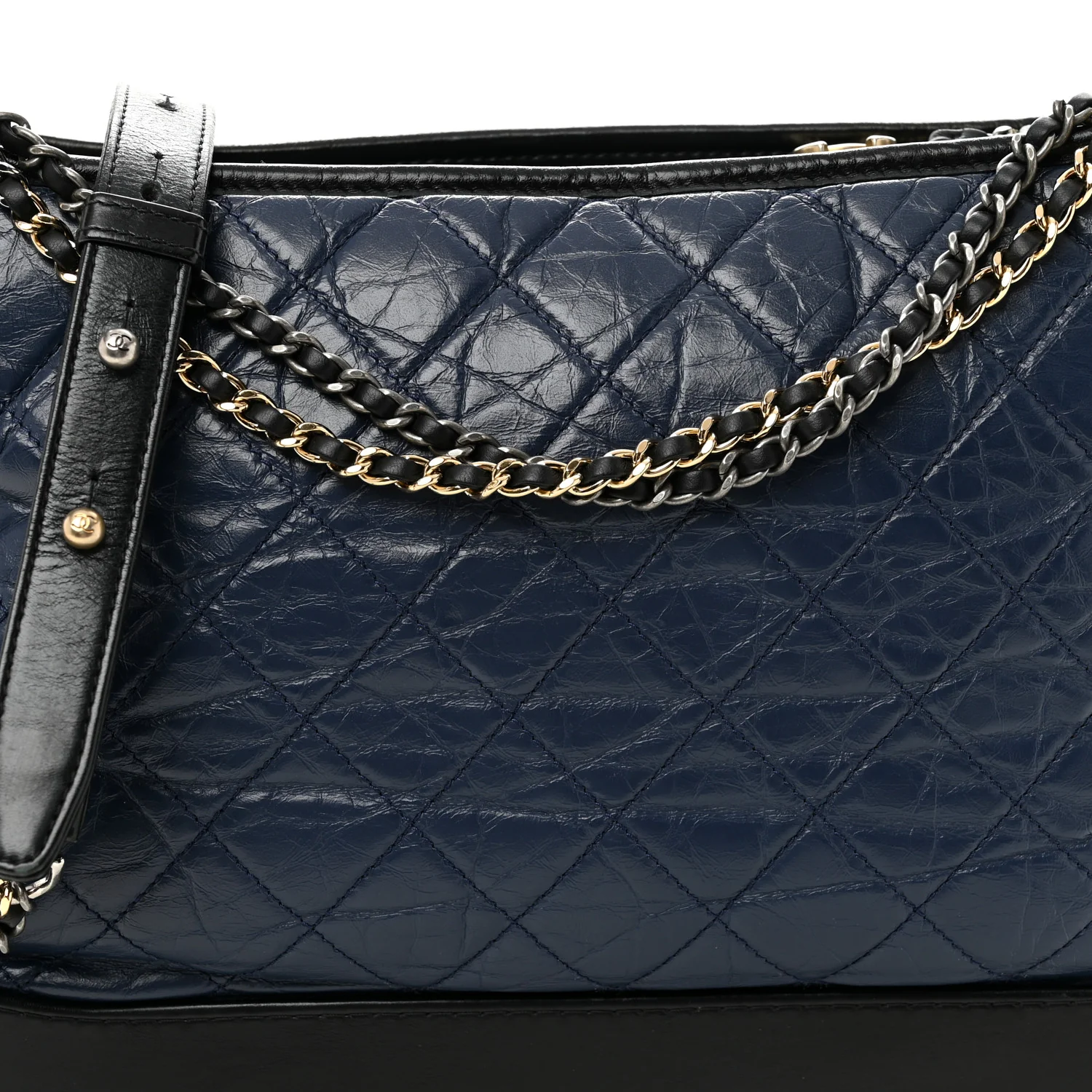 Aged Calfskin Quilted Large Gabrielle Hobo Navy Black - Image 8