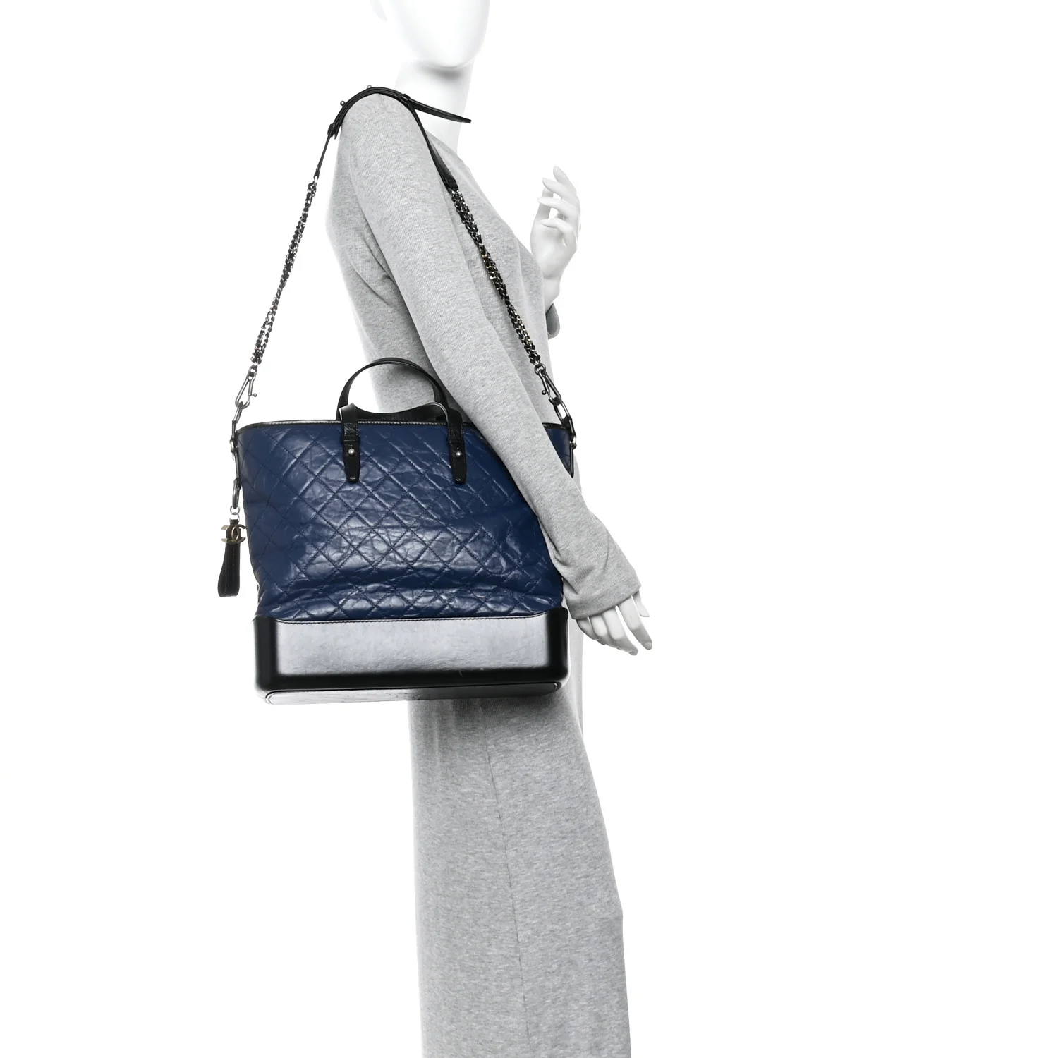 Aged Calfskin Quilted Large Gabrielle Shopping Tote Navy Black - Image 2