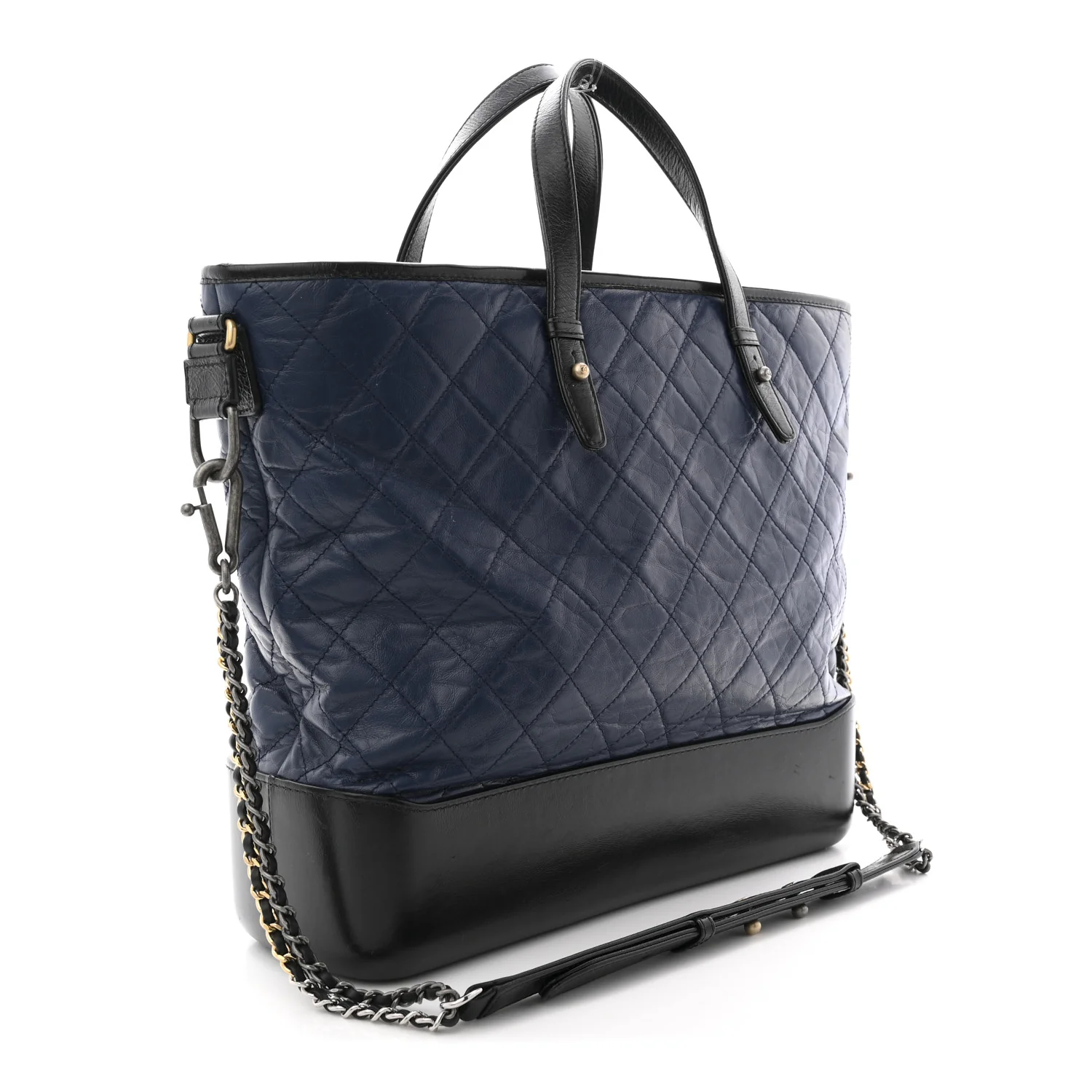 Aged Calfskin Quilted Large Gabrielle Shopping Tote Navy Black - Image 3
