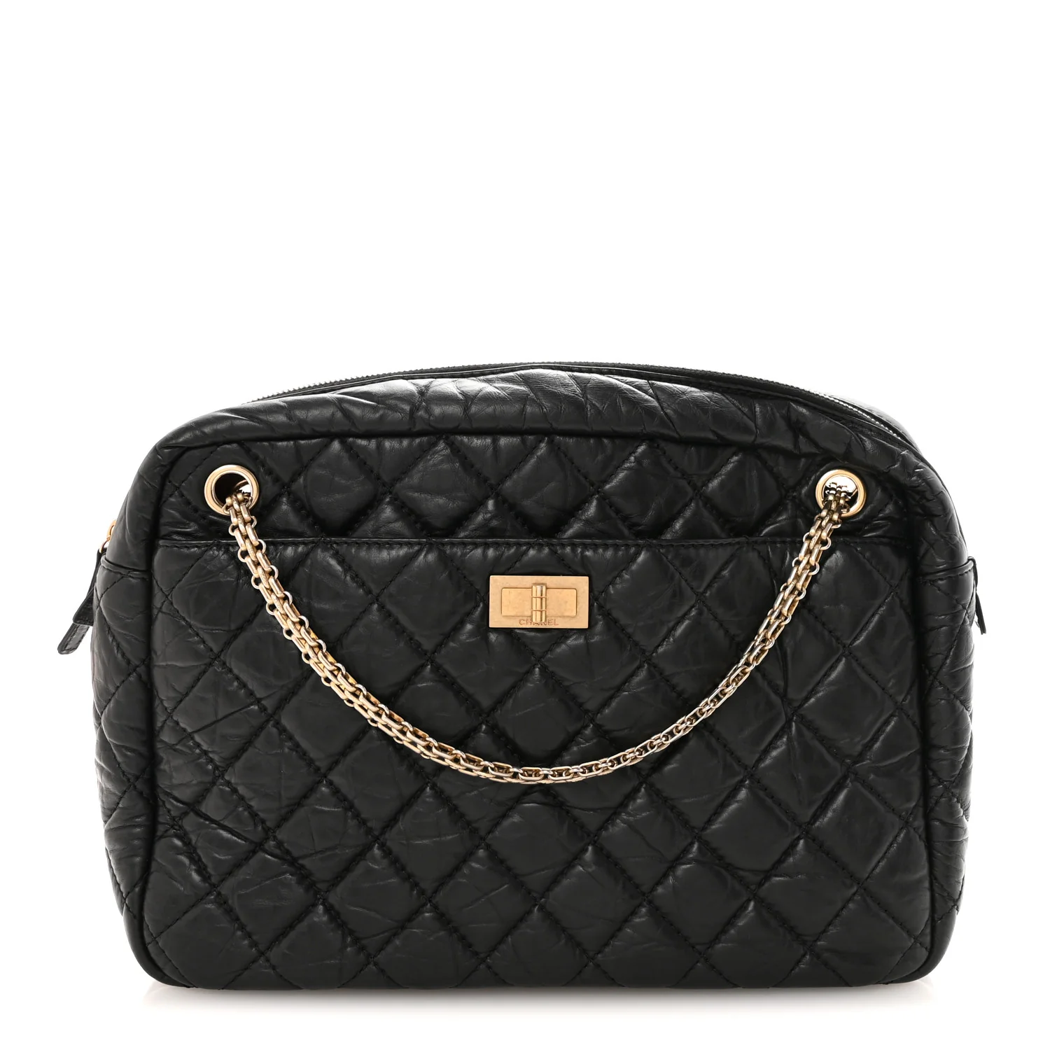 Aged Calfskin Quilted Large Reissue Camera Case Black
