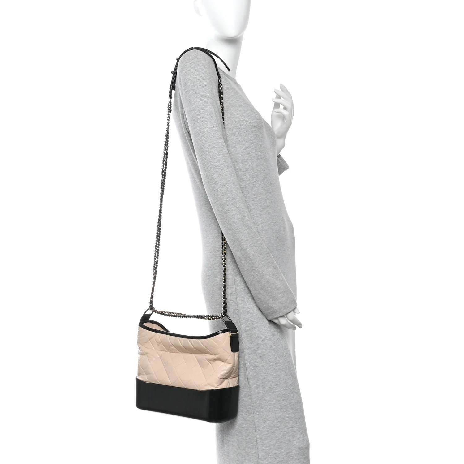 Aged Calfskin Quilted Medium Gabrielle Hobo Beige Black - Image 2