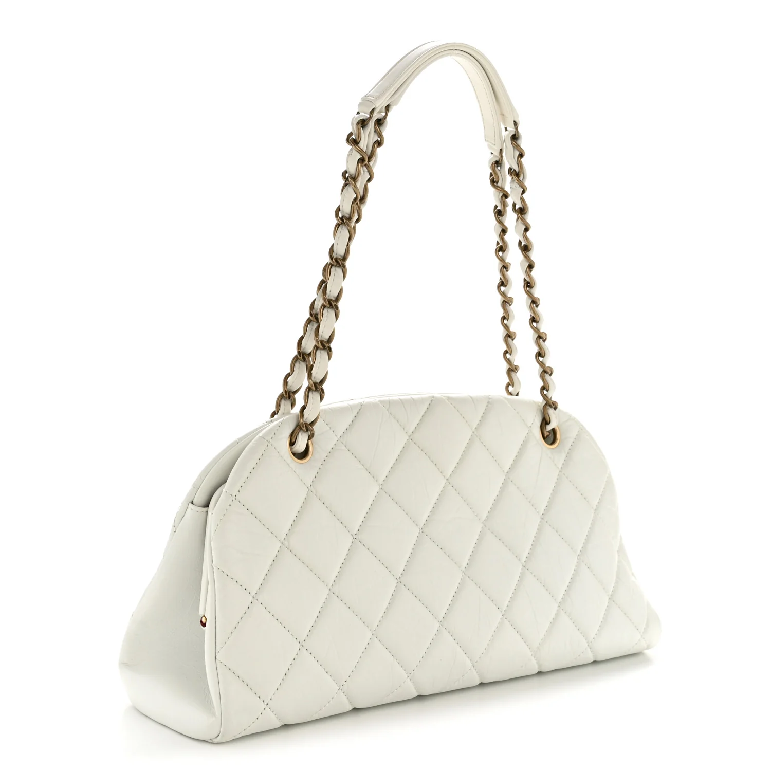 Aged Calfskin Quilted Medium Just Mademoiselle Bowling Bag White - Image 3
