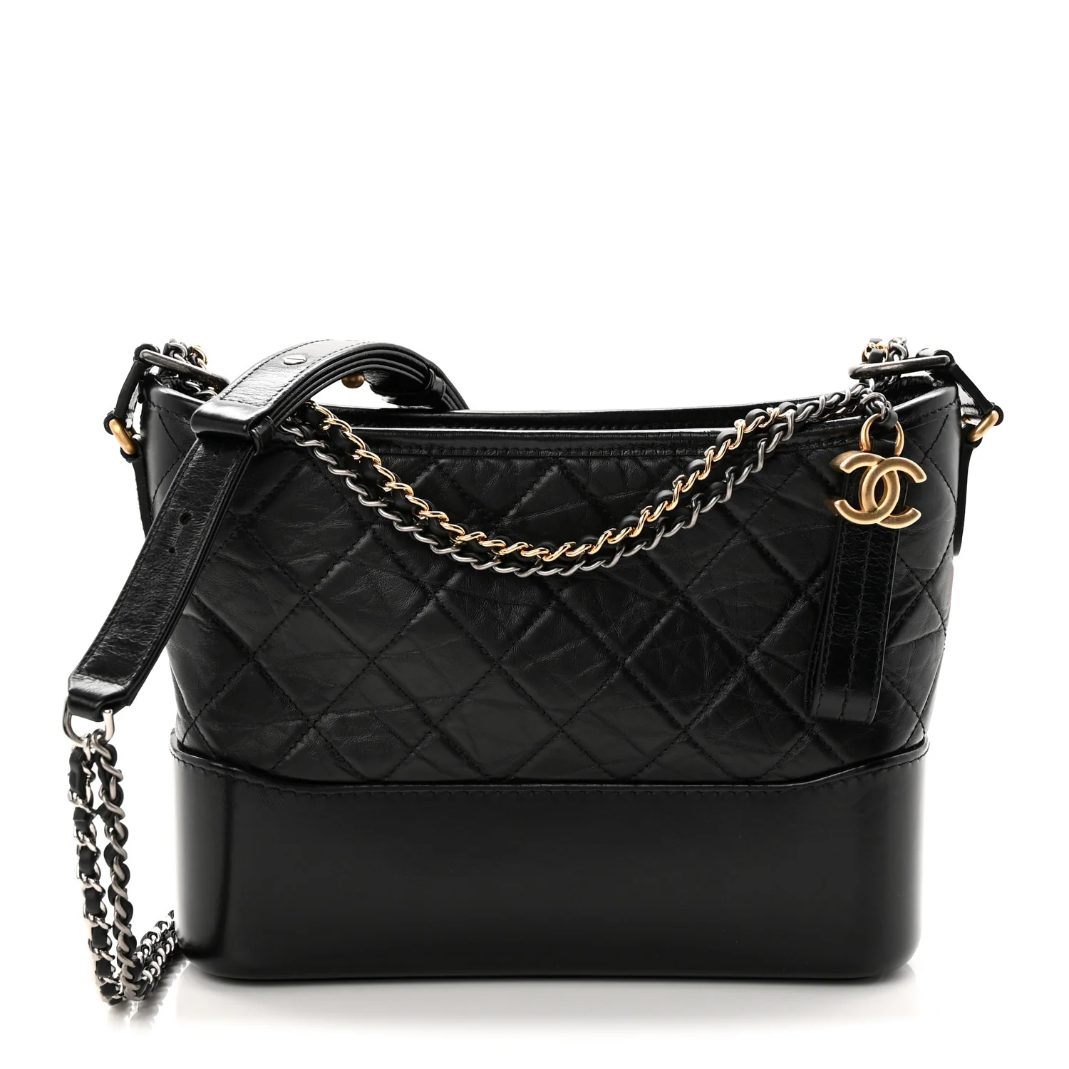 Aged Calfskin Quilted New Medium Gabrielle Hobo Black