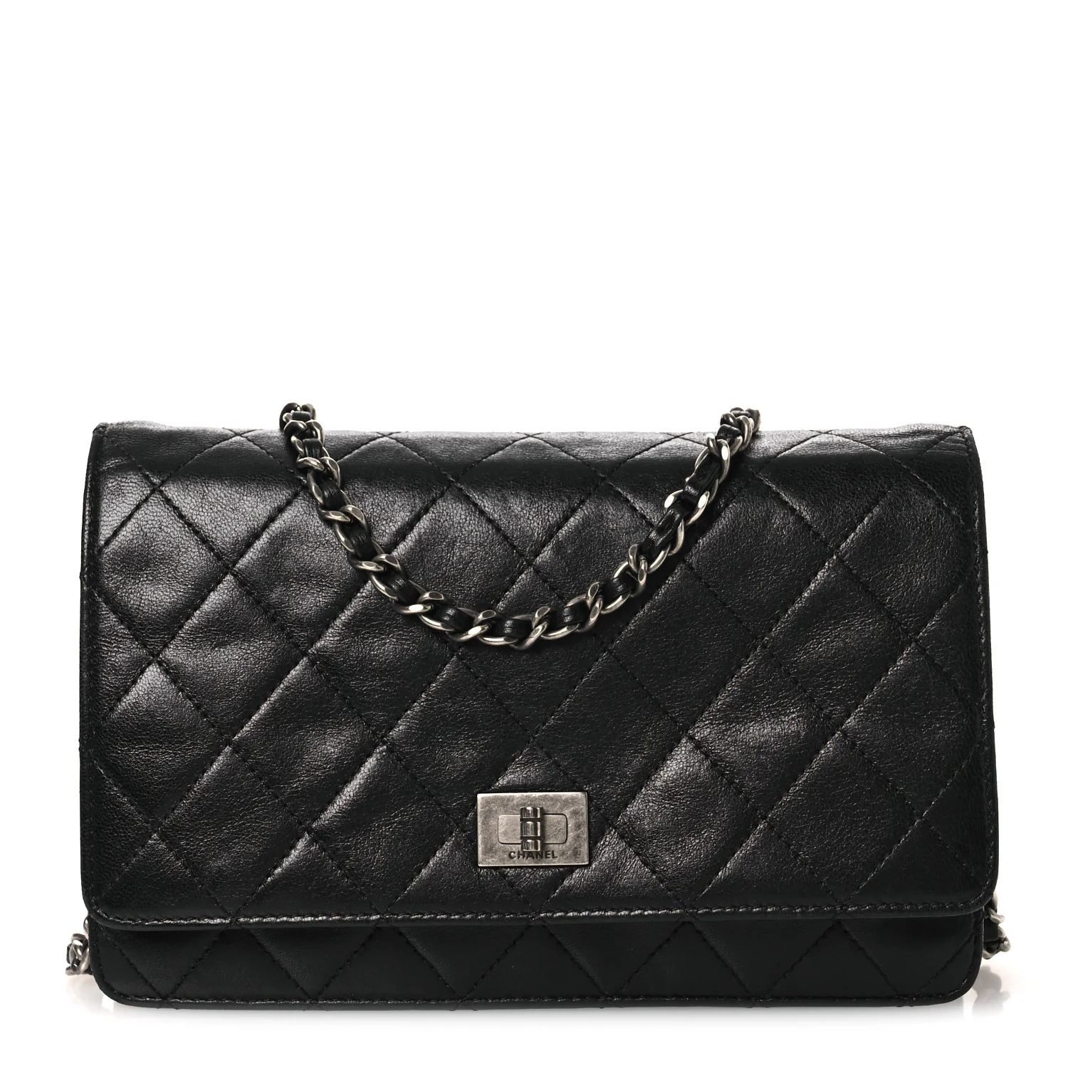 Aged Calfskin Quilted Reissue Wallet On Chain WOC Black