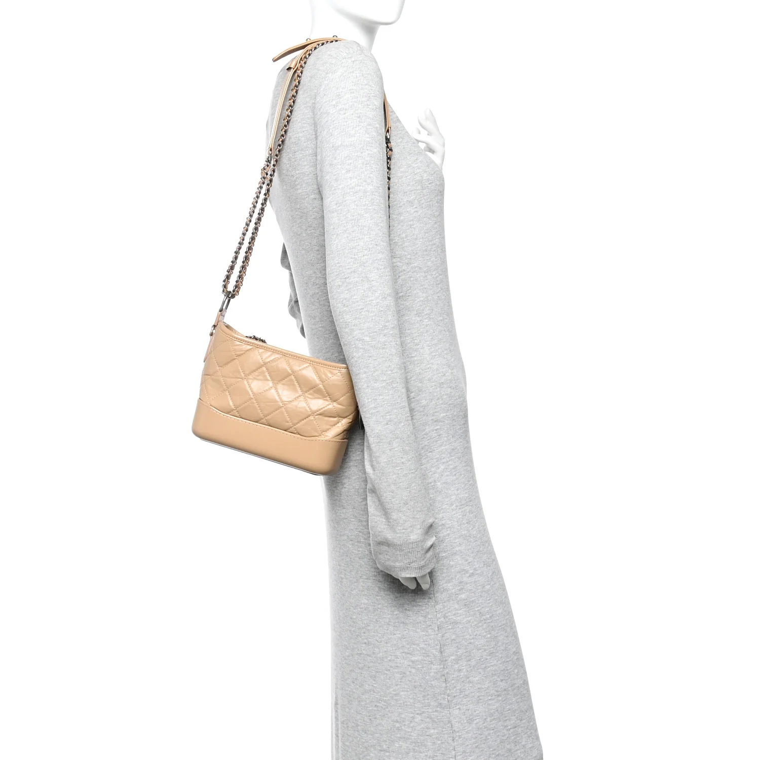 Aged Calfskin Quilted Small Gabrielle Hobo Beige - Image 2