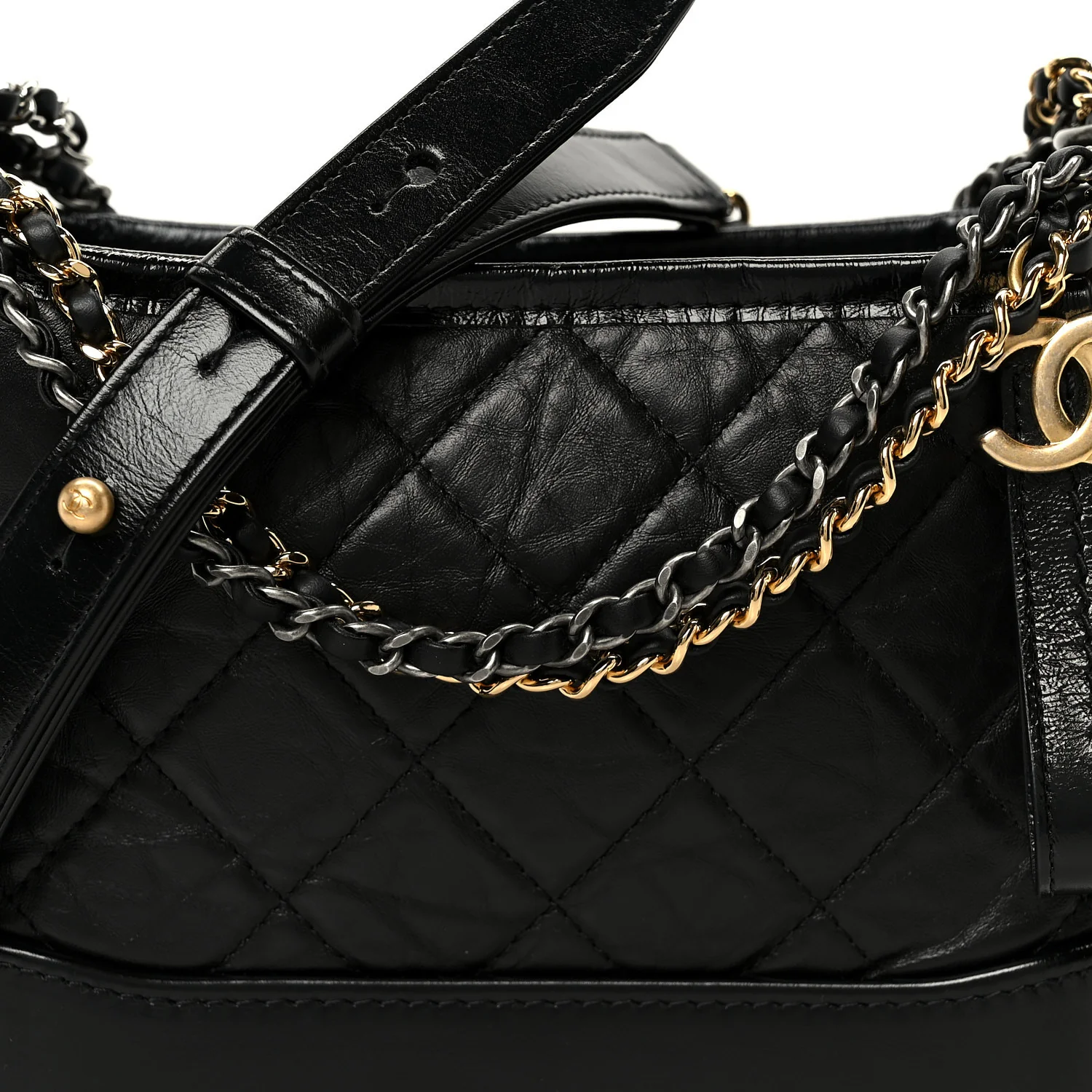 Aged Calfskin Quilted Small Gabrielle Hobo Black - Image 8