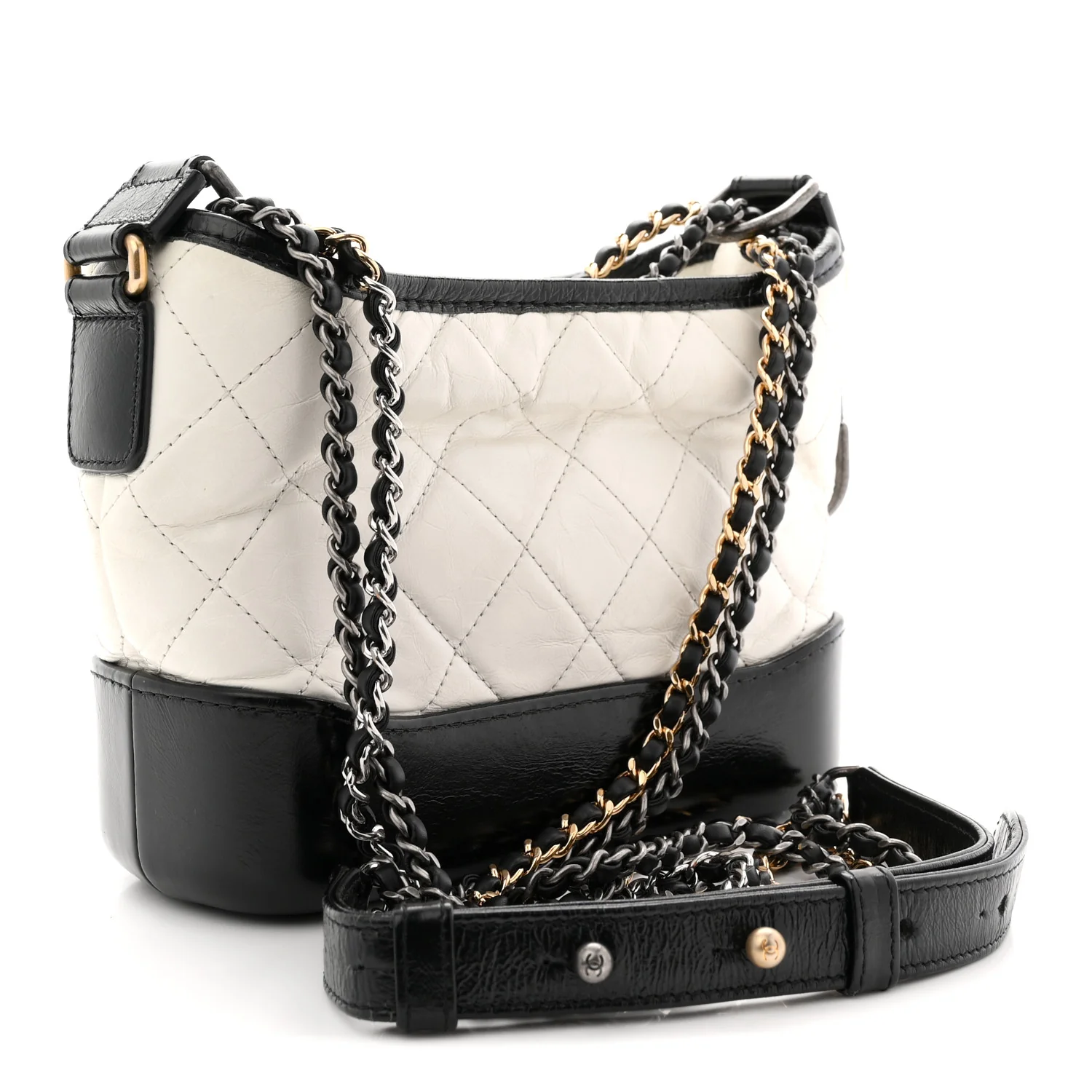 Aged Calfskin Quilted Small Gabrielle Hobo Black White - Image 3