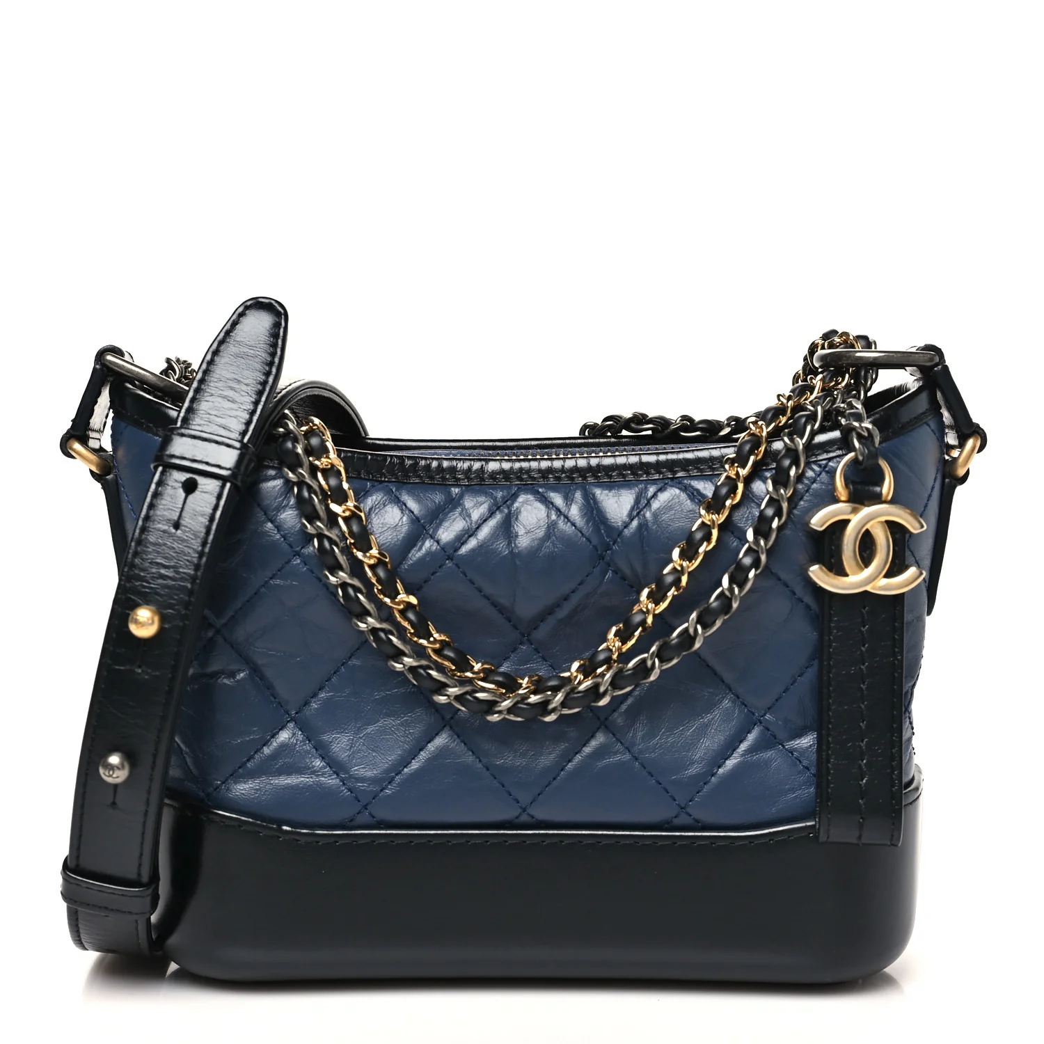 Aged Calfskin Quilted Small Gabrielle Hobo Dark Grey